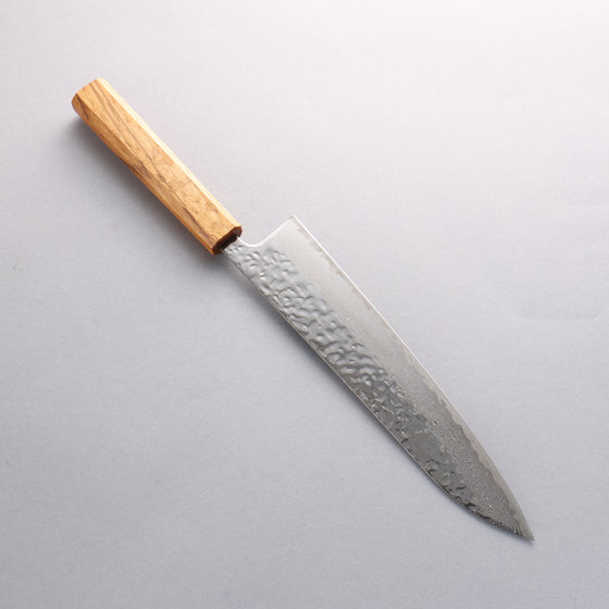 Seisuke Tsukikage AUS10 Migaki Finished Hammered Damascus Gyuto 240mm Oak Handle - Japanny - Best Japanese Knife