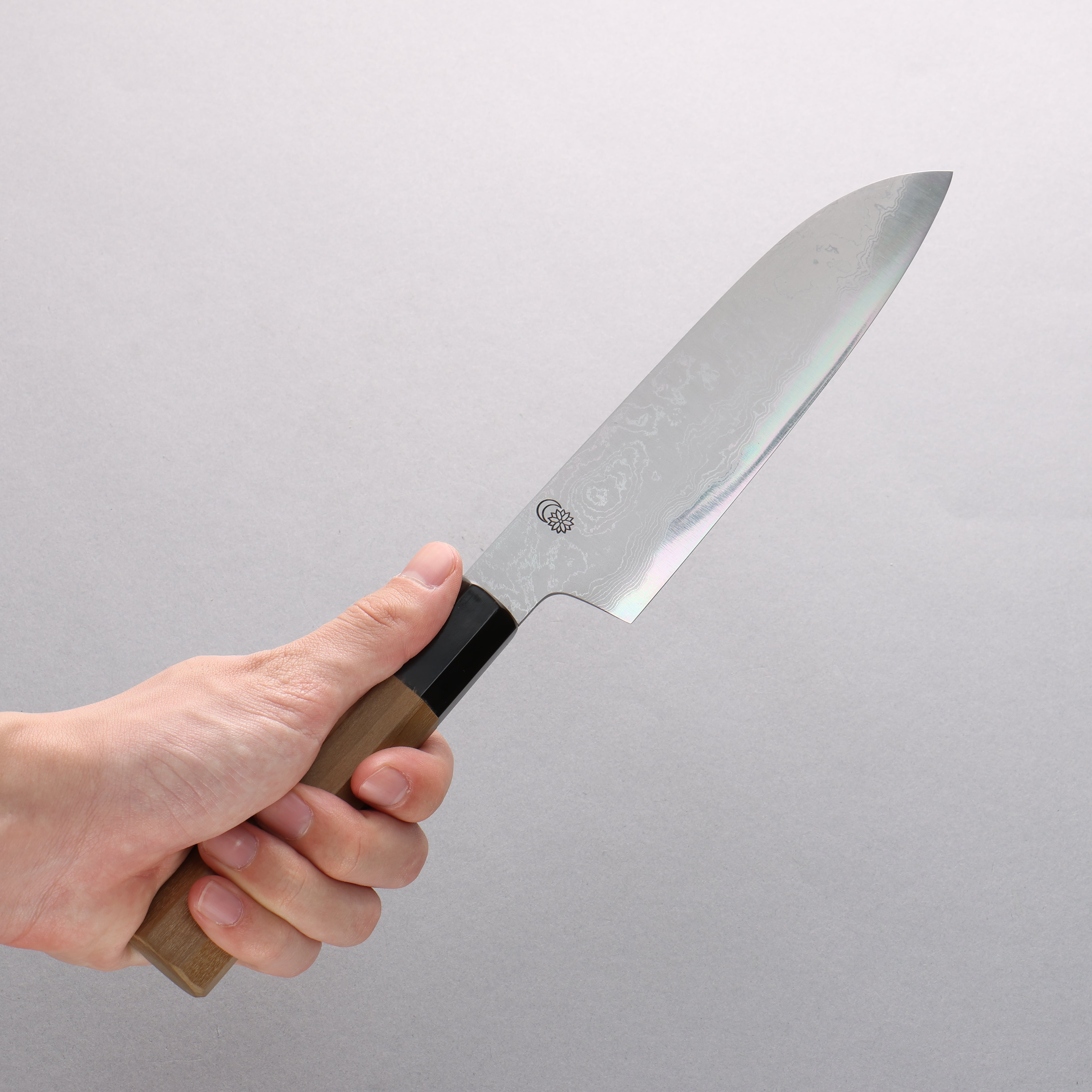 Kikuzuki Blue Steel No.1 Damascus Santoku 180mm Magnolia Handle - Japanny - Best Japanese Knife