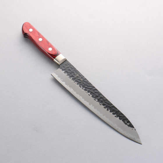 Seisuke Kurobeni Blue Super Hammered Kurouchi Gyuto 210mm Red Pakka wood Handle - Japanny - Best Japanese Knife