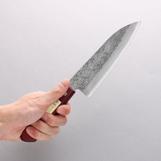 Seisuke Blue Super Hammered Santoku 165mm Red Pakka wood Handle - Japanny - Best Japanese Knife