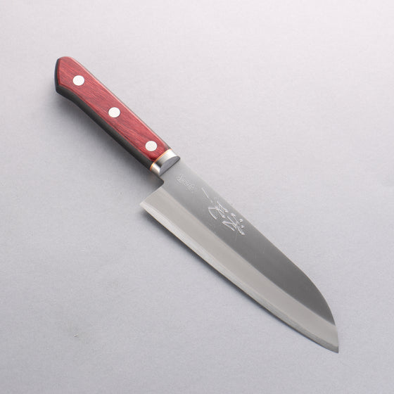 Seisuke Blue Super Migaki Finished Santoku 170mm Red and Black Pakka wood Handle - Japanny - Best Japanese Knife