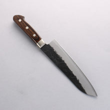  Seisuke Blue Super Black Santoku 180mm Brown Pakka wood Handle - Japanny - Best Japanese Knife