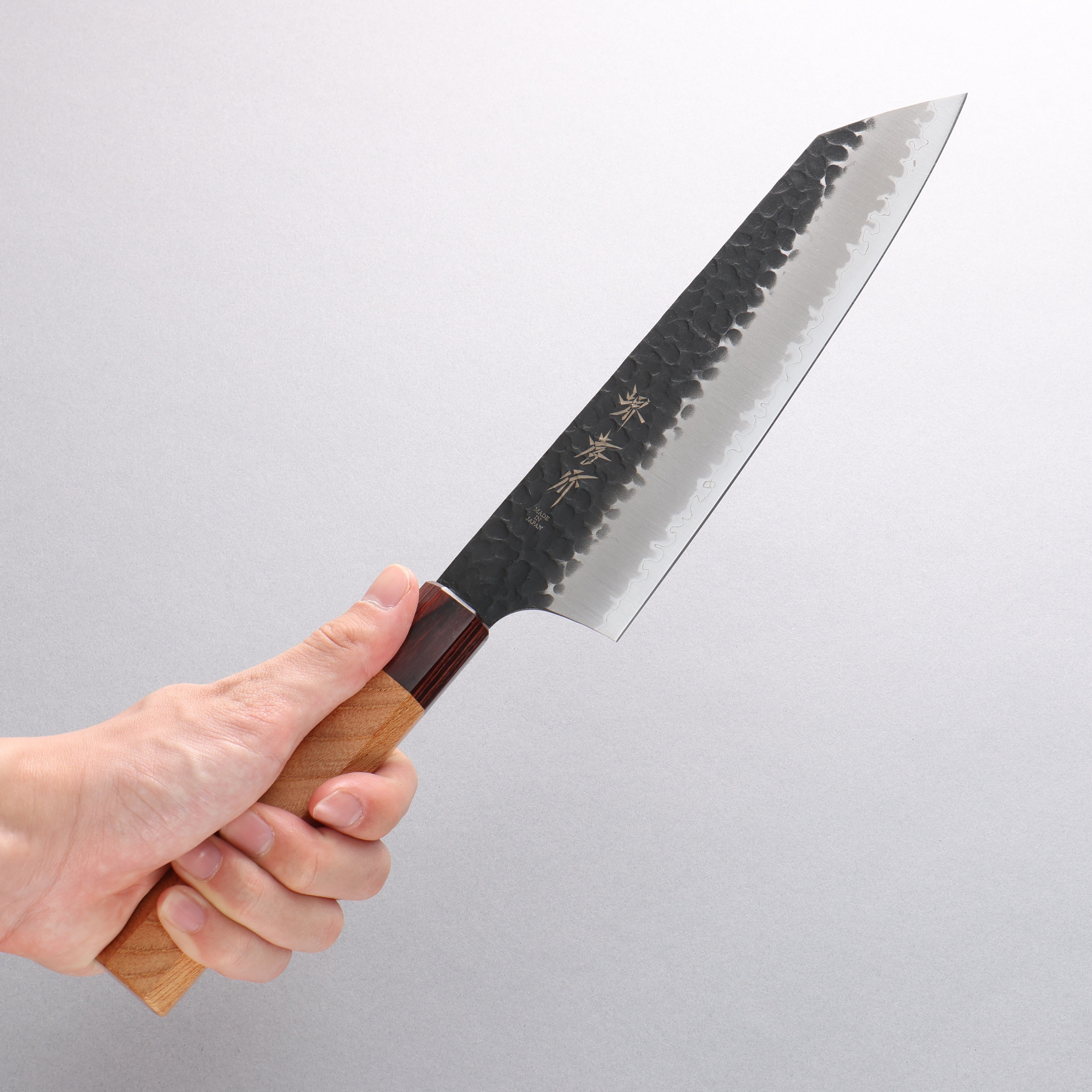 Sakai Takayuki Blue Super Hammered Black Finished Kengata Gyuto 190mm - Japanny - Best Japanese Knife