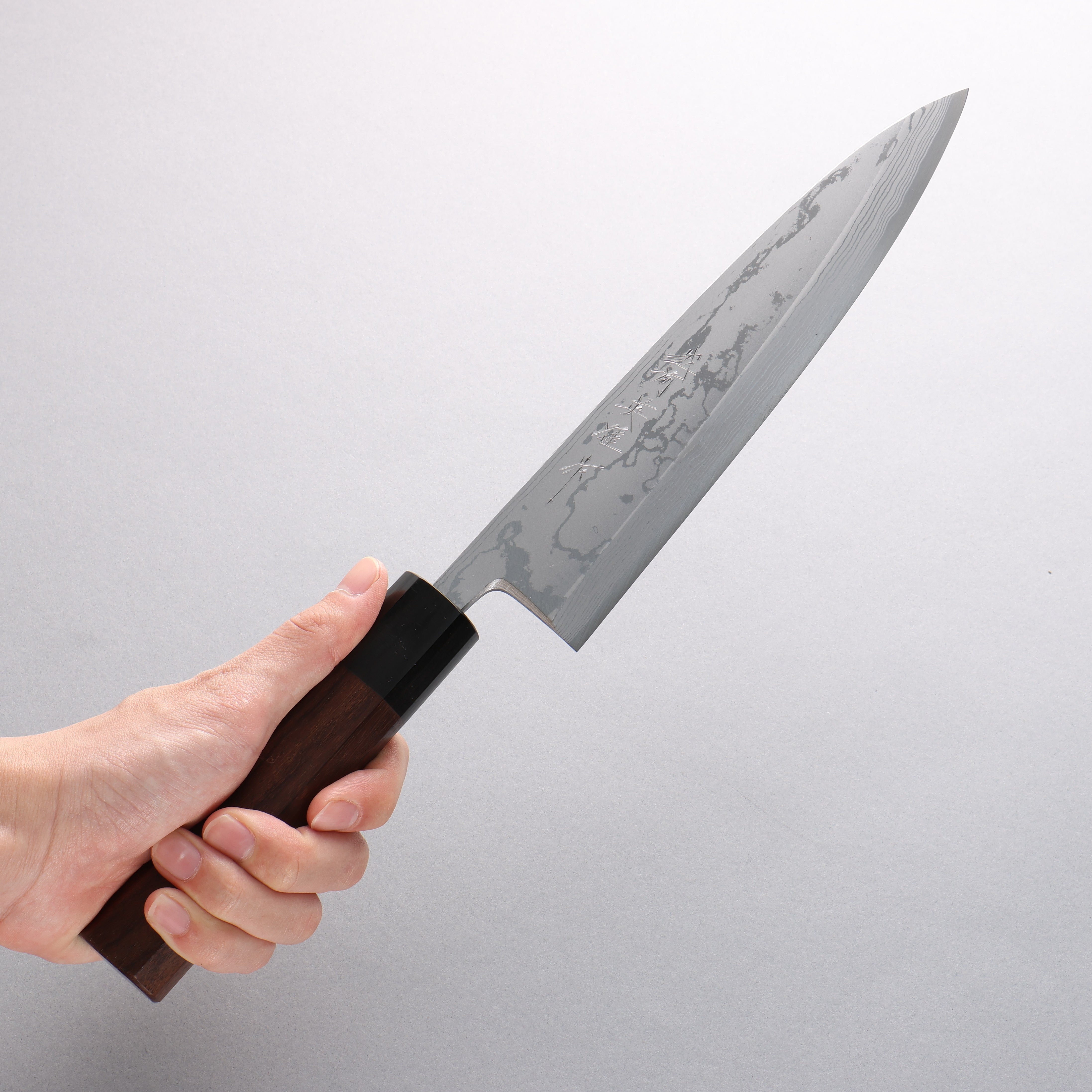 Hideo Kitaoka Blue Steel No.2 Damascus Mioroshi Deba 210mm Shitan Handle - Japanny - Best Japanese Knife