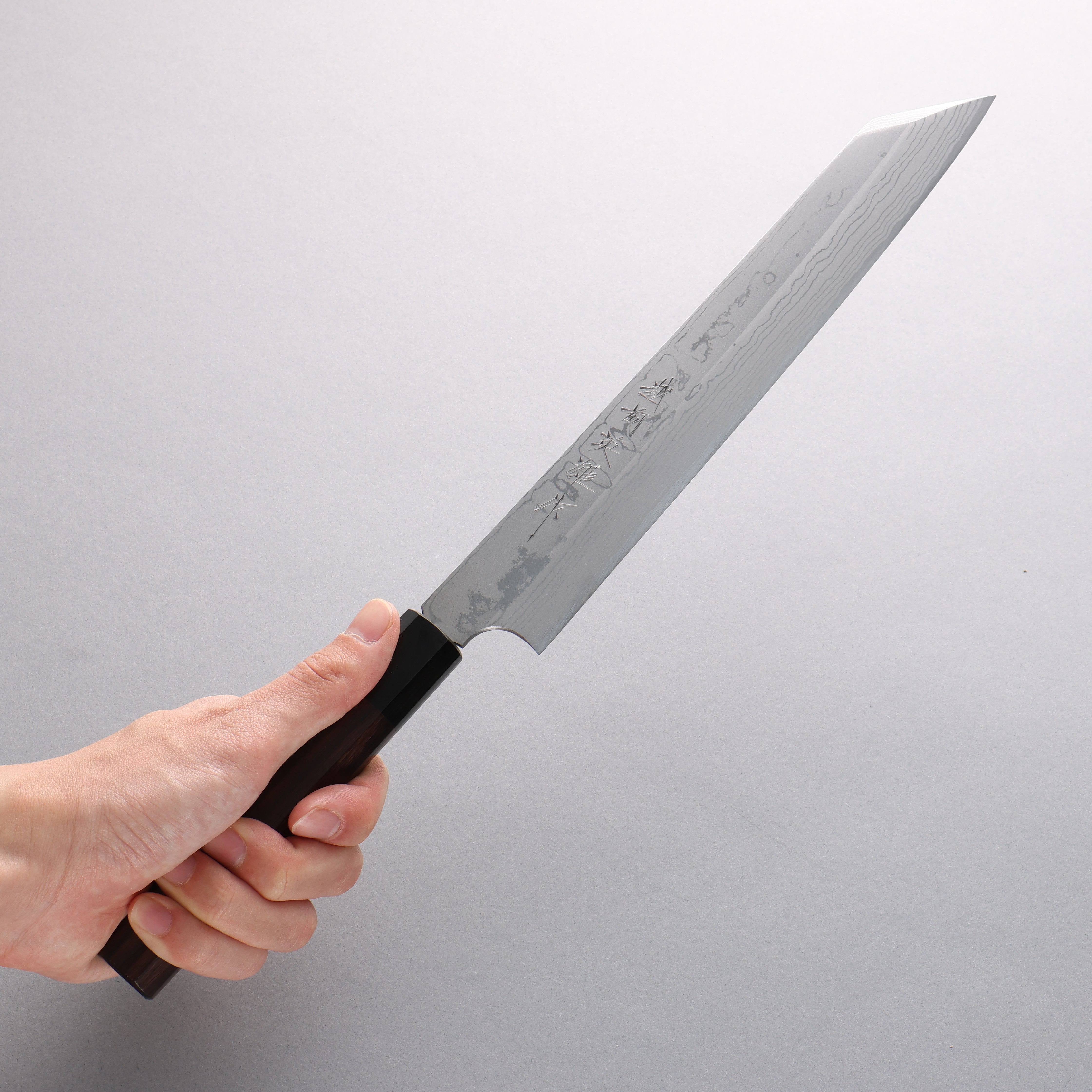 Hideo Kitaoka White Steel No.2 Damascus Kiritsuke Yanagiba 240mm Shitan Handle - Japanny - Best Japanese Knife