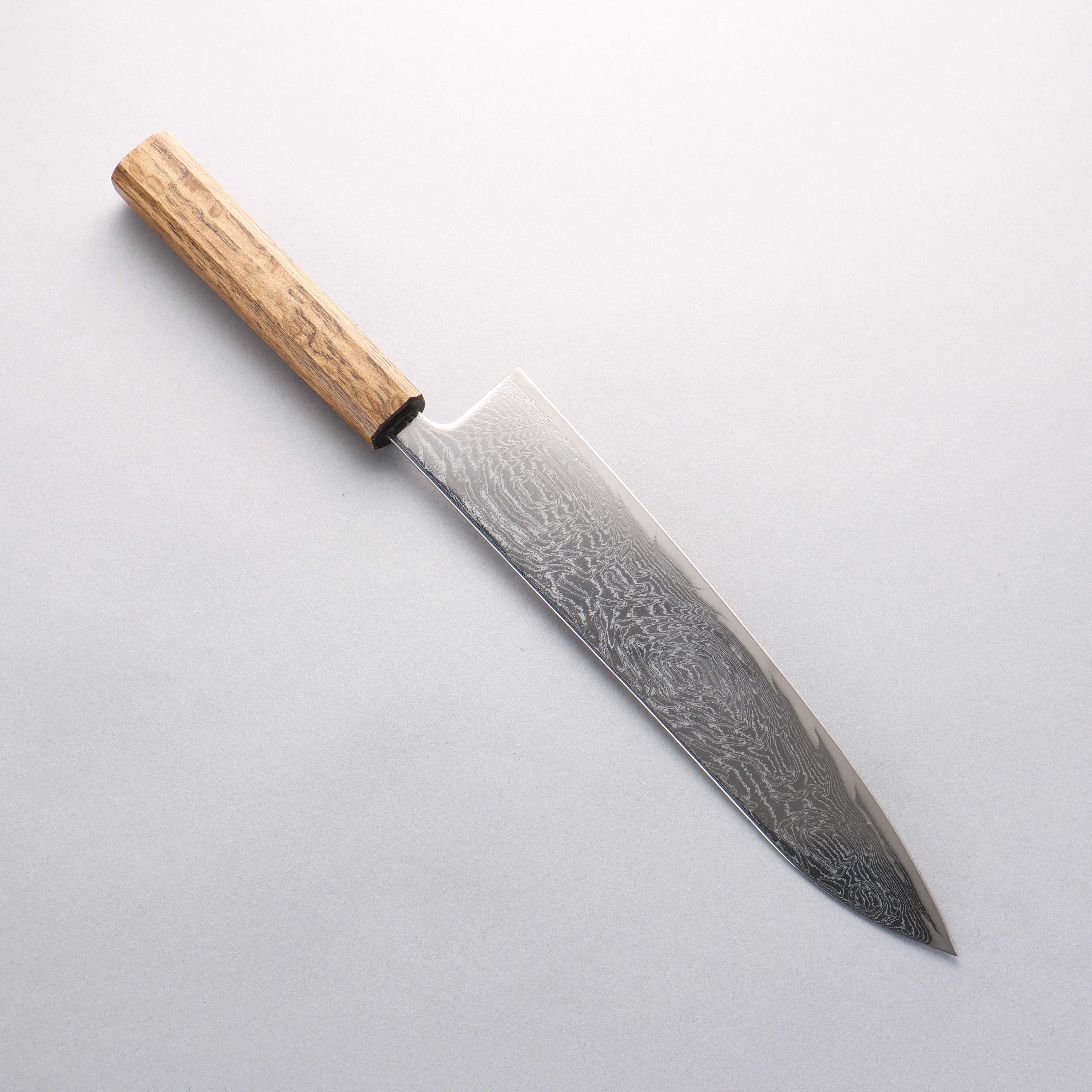 Seisuke Nami AUS10 Mirrored Finish Damascus Gyuto 240mm Oak Handle - Japanny - Best Japanese Knife