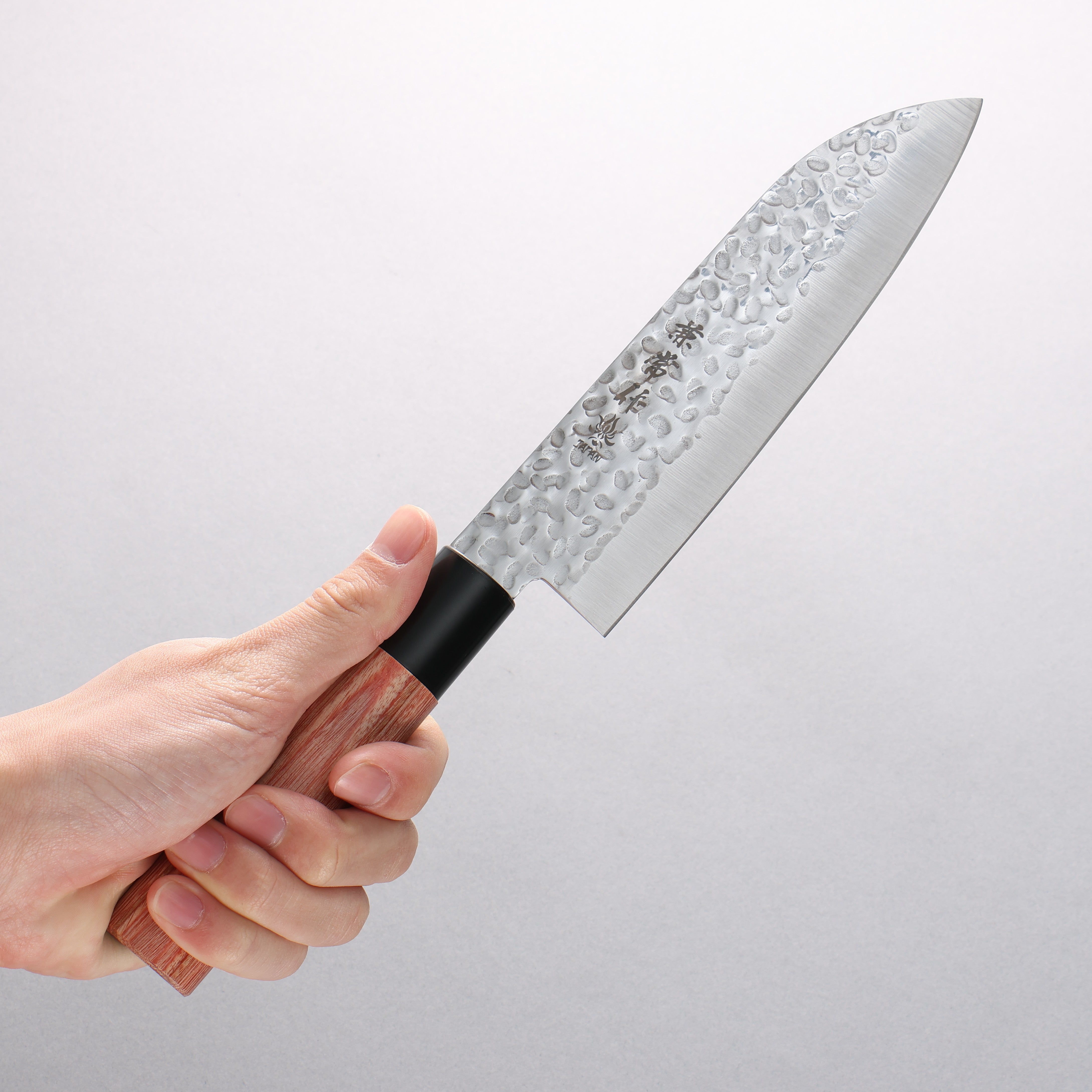 Kanetsune DSR-1K6 Hammered Santoku 165mm Red Pakka wood Handle - Japanny - Best Japanese Knife