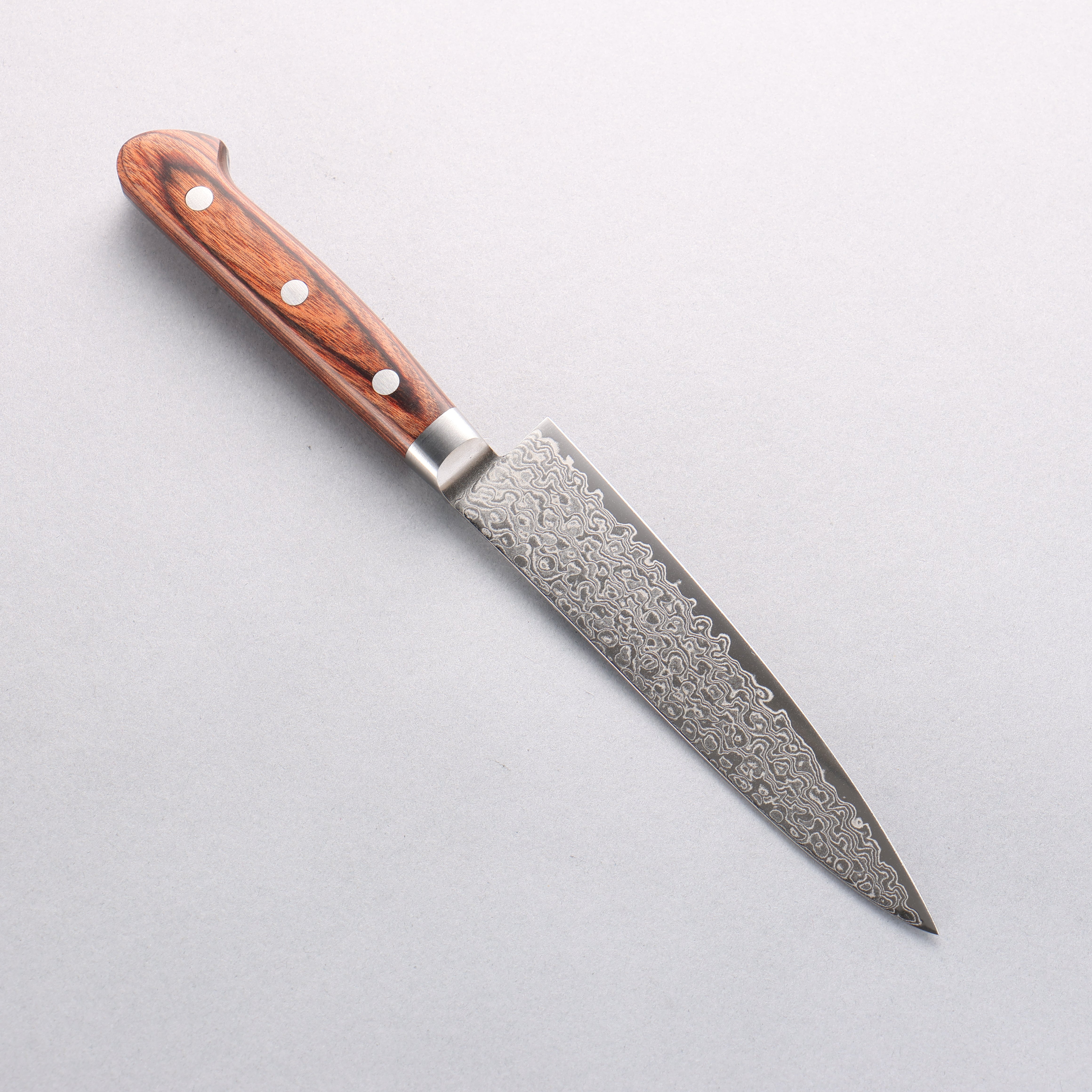 Seisuke Mokusei ZA-18 Mirrored Finish Damascus Petty-Utility 135mm Brown Pakka wood Handle - Japanny - Best Japanese Knife