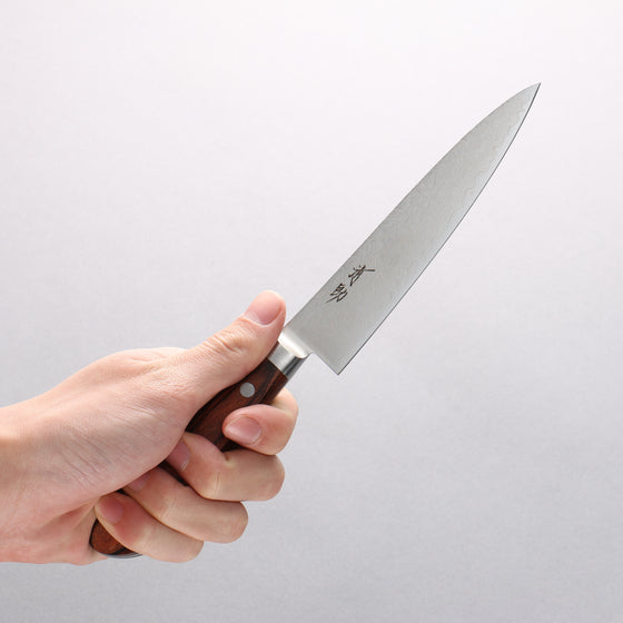 Seisuke Mokusei ZA-18 Mirrored Finish Damascus Petty-Utility 135mm Brown Pakka wood Handle - Japanny - Best Japanese Knife