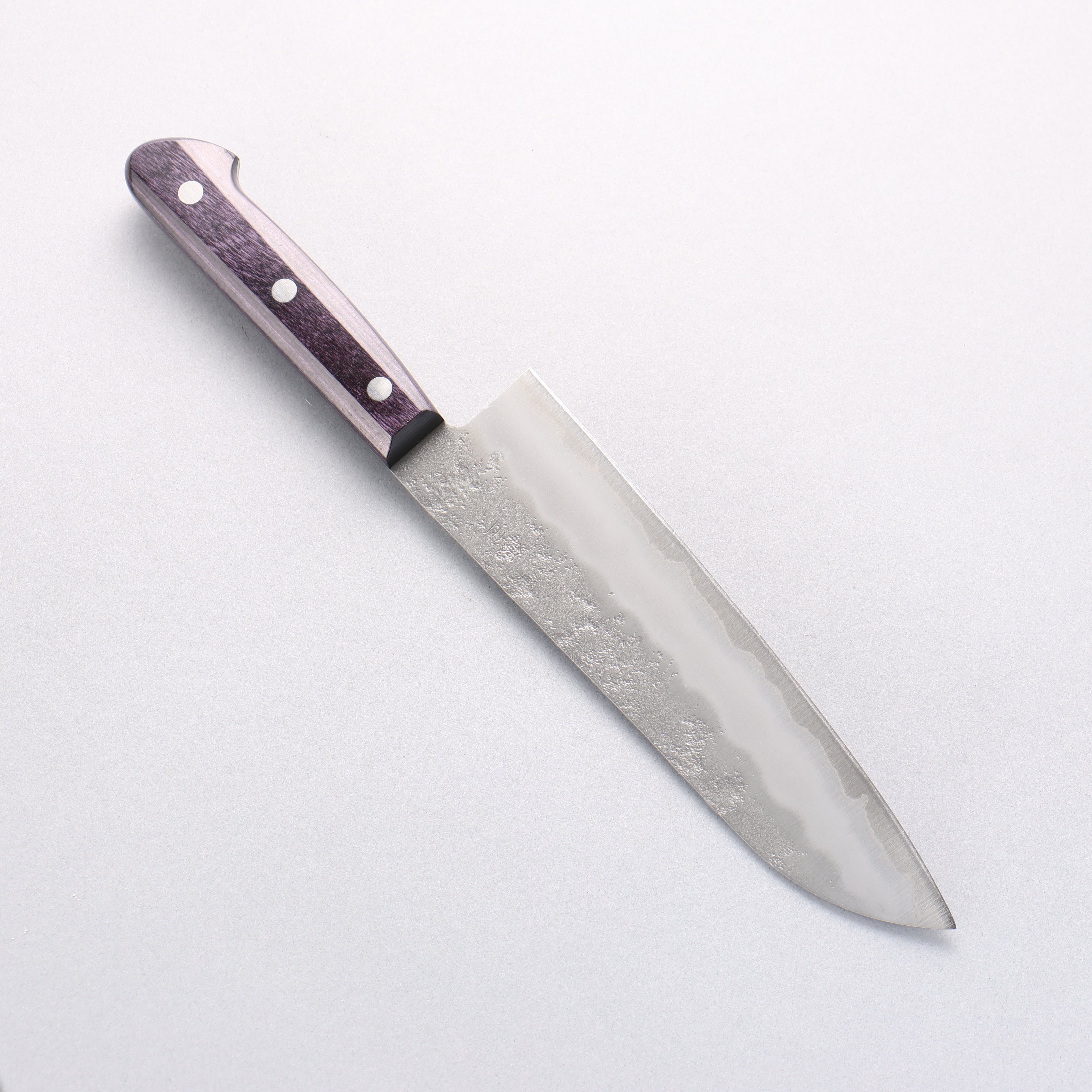 Oul Silver Steel No.3 Nashiji Santoku 180mm Purple Pakka wood Handle - Japanny - Best Japanese Knife