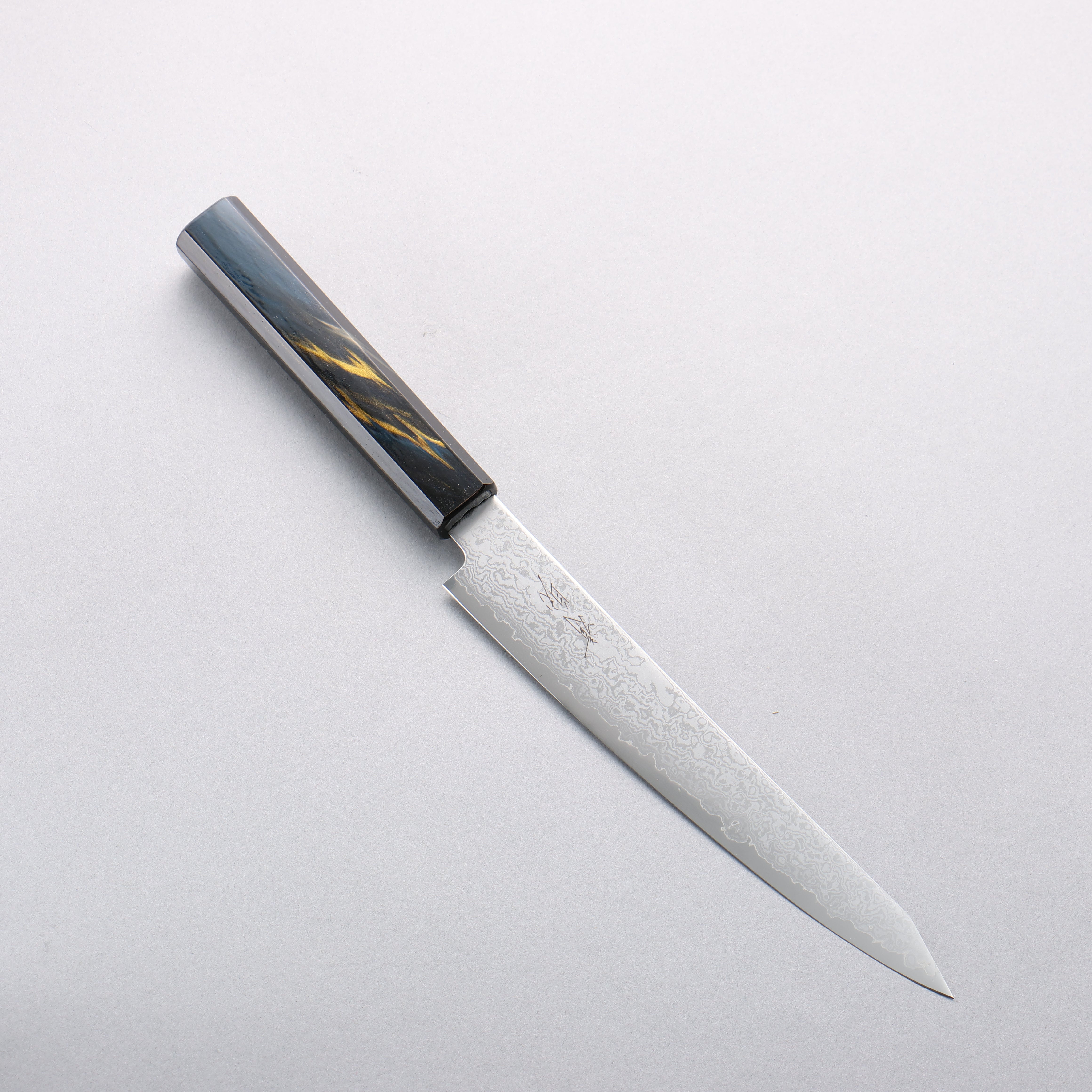 Seisuke VG10 Damascus Kiritsuke Petty-Utility 180mm Dark Blue and Gold Lacquered Handle - Japanny - Best Japanese Knife