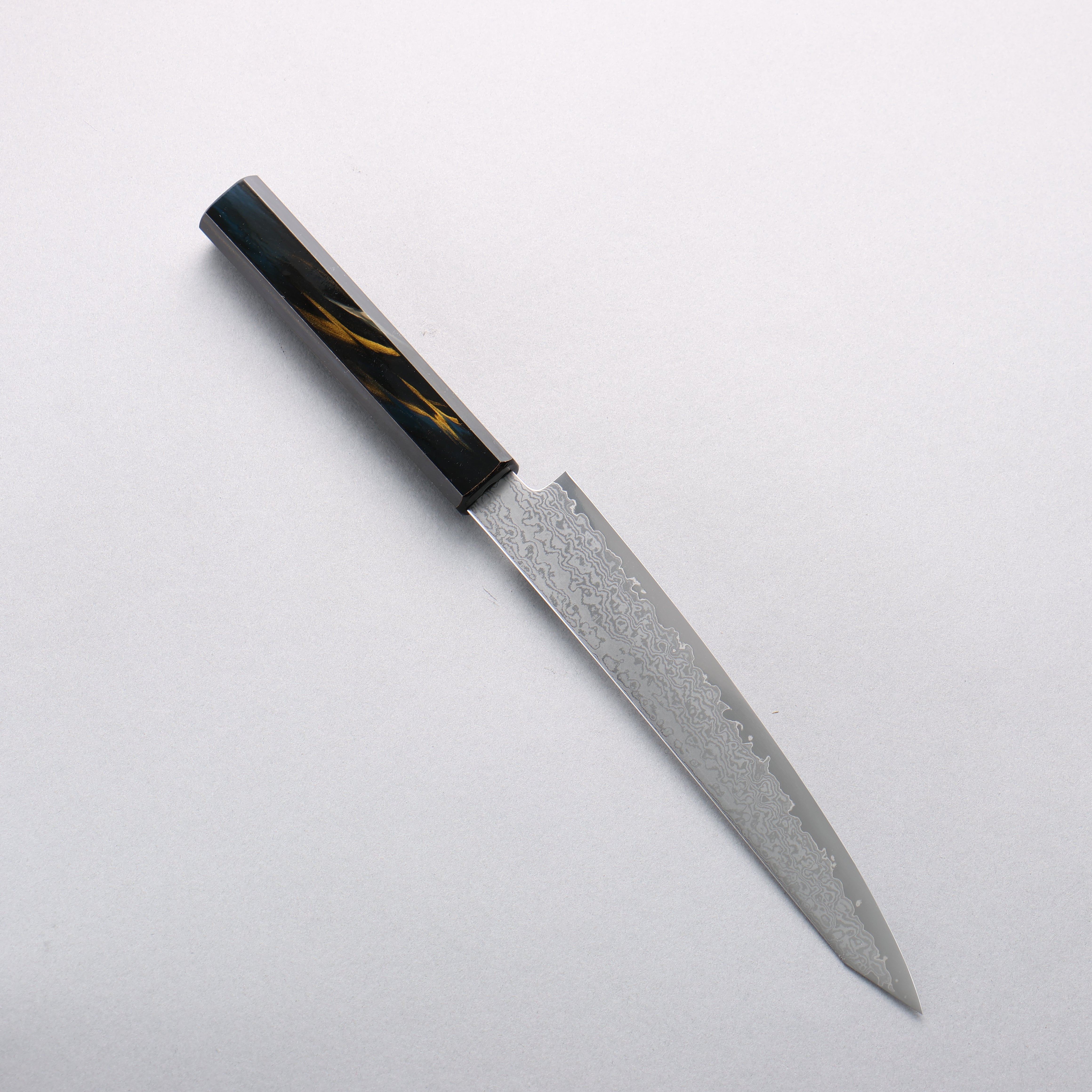 Seisuke VG10 Damascus Kiritsuke Petty-Utility 180mm Dark Blue and Gold Lacquered Handle - Japanny - Best Japanese Knife
