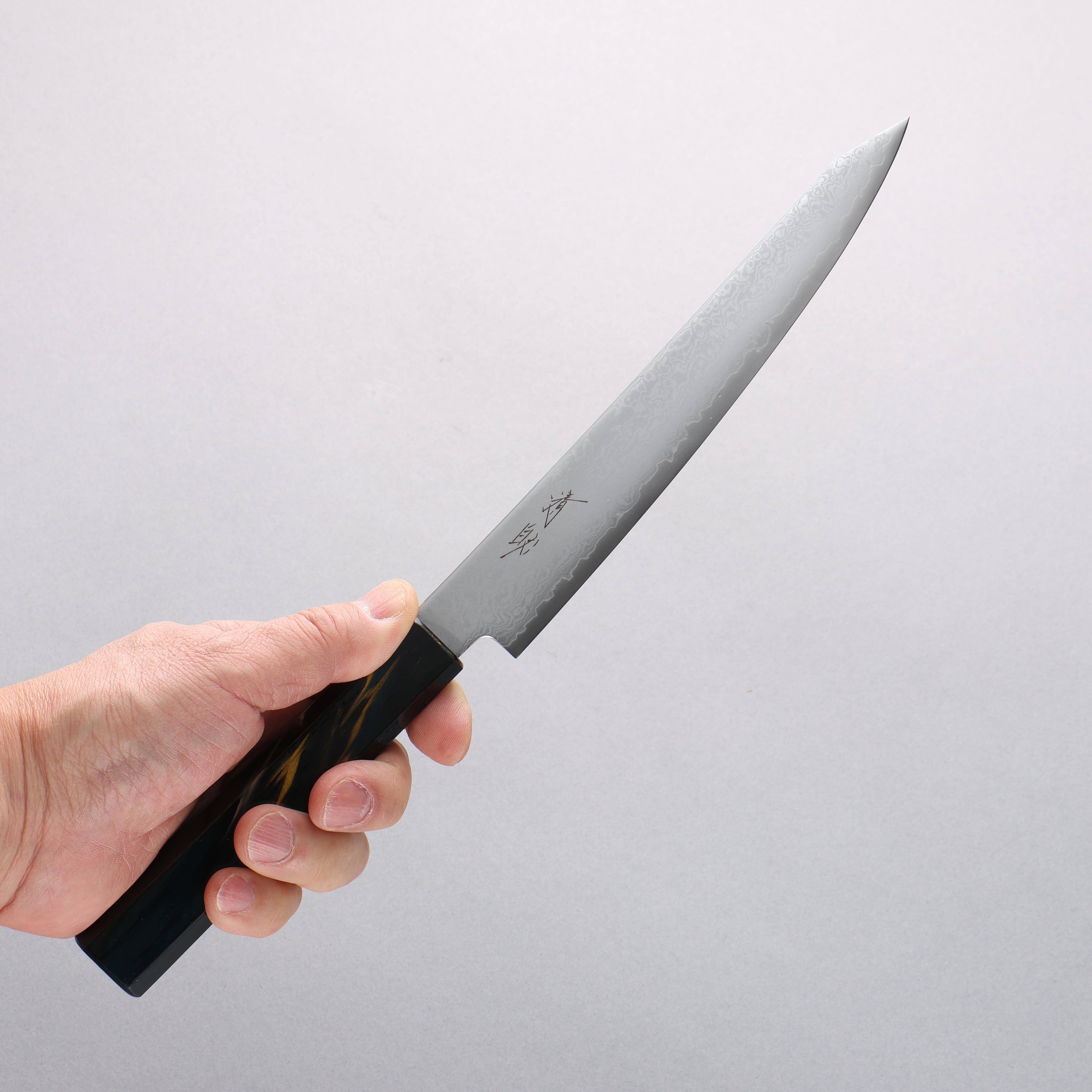 Seisuke VG10 Damascus Kiritsuke Petty-Utility 180mm Dark Blue and Gold Lacquered Handle - Japanny - Best Japanese Knife