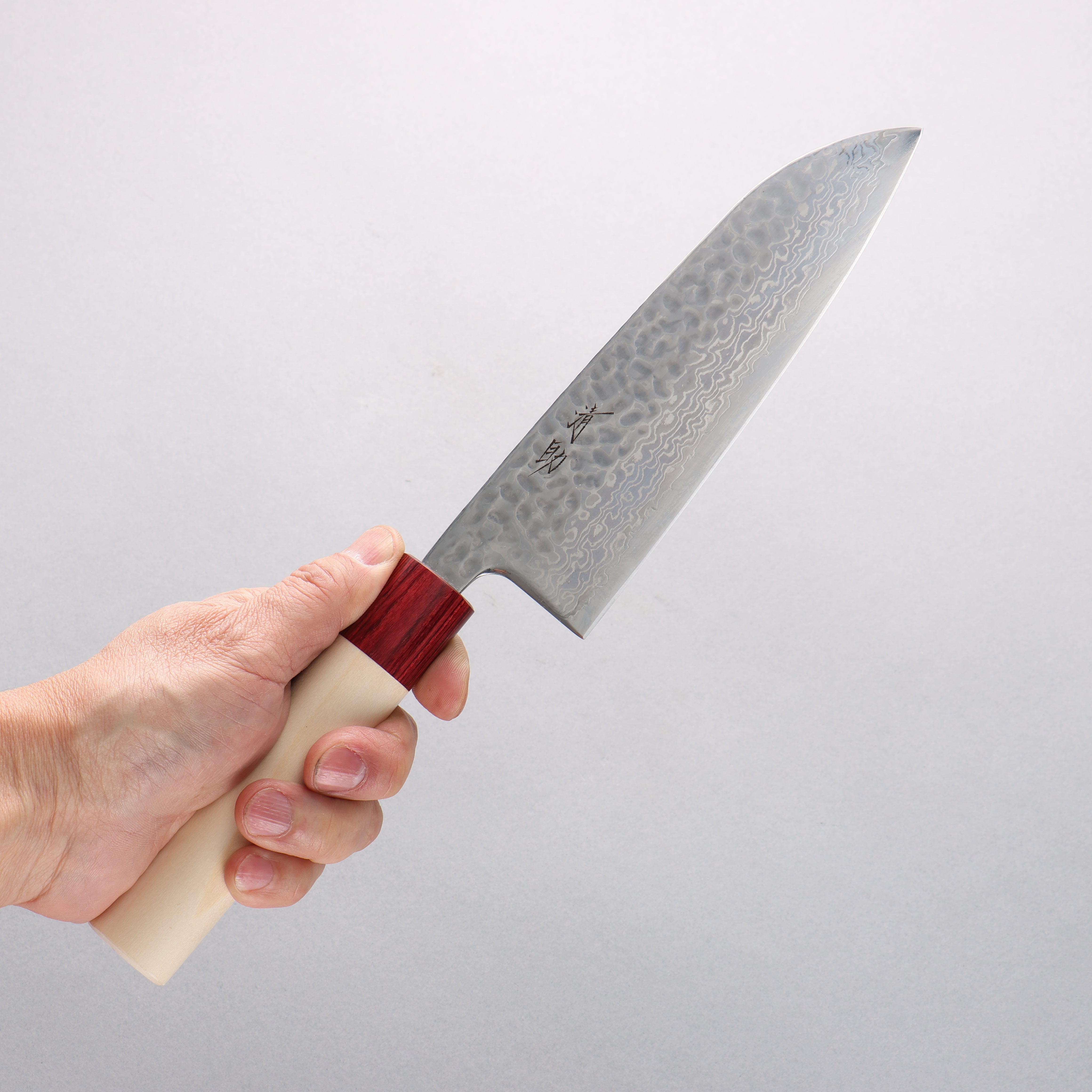 Seisuke Geppaku Silver Steel No.3 Hammered Damascus Santoku 170mm Magnolia Handle - Japanny - Best Japanese Knife