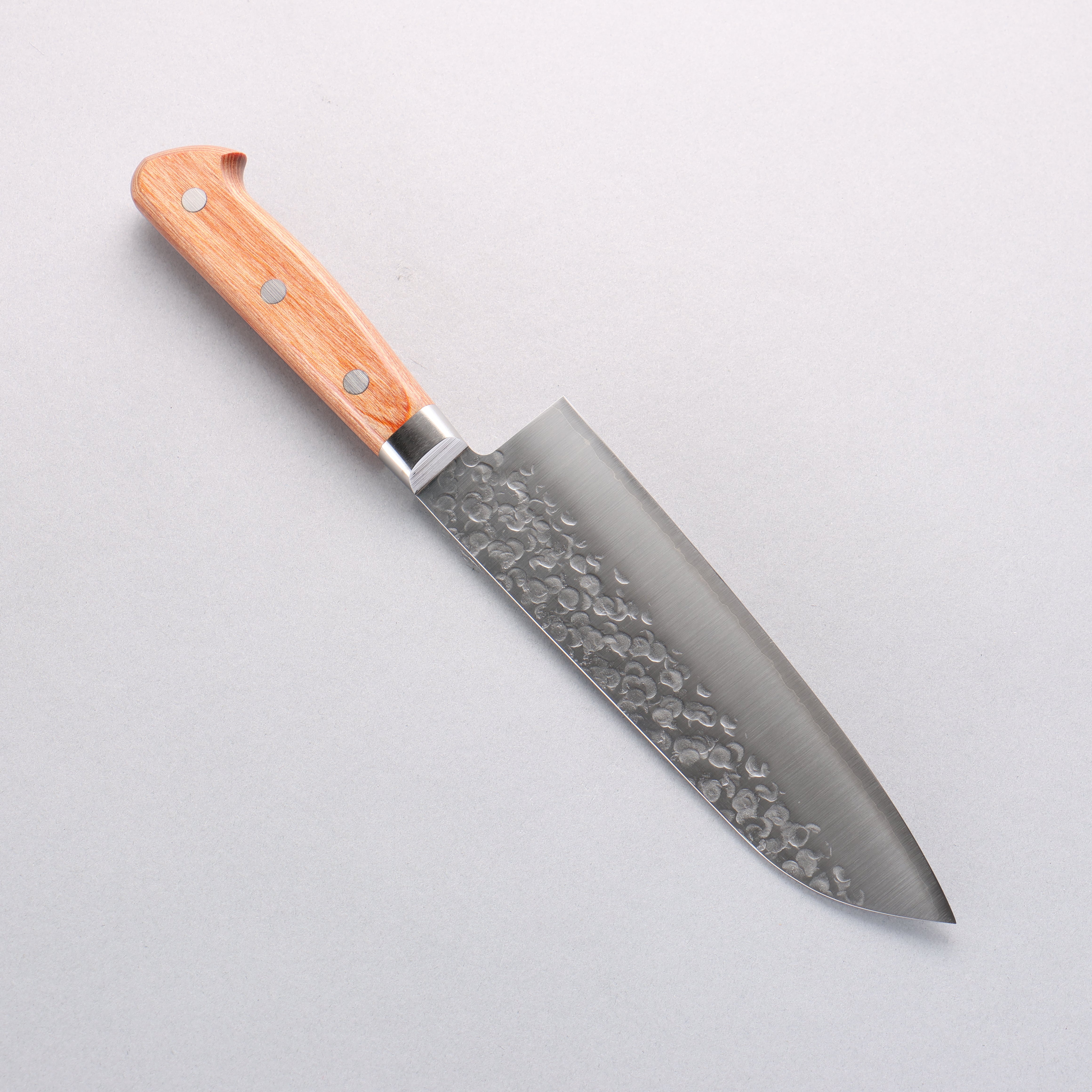 Takamura Knives Chromax Steel Hammered Santoku 170mm with Brown Pakka