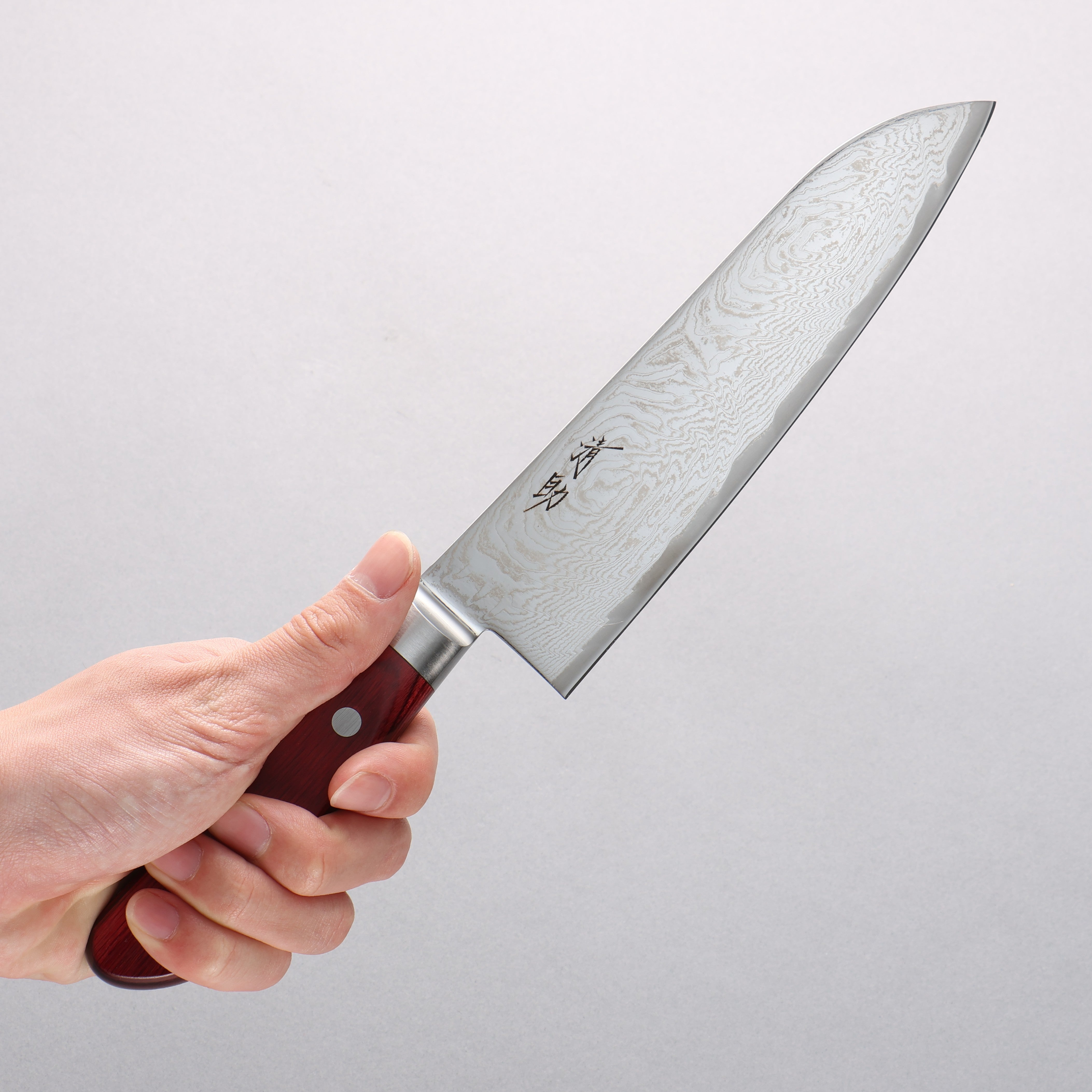 Seisuke Nami AUS10 Mirrored Finish Damascus Santoku 180mm Red Pakka wood Handle - Japanny - Best Japanese Knife