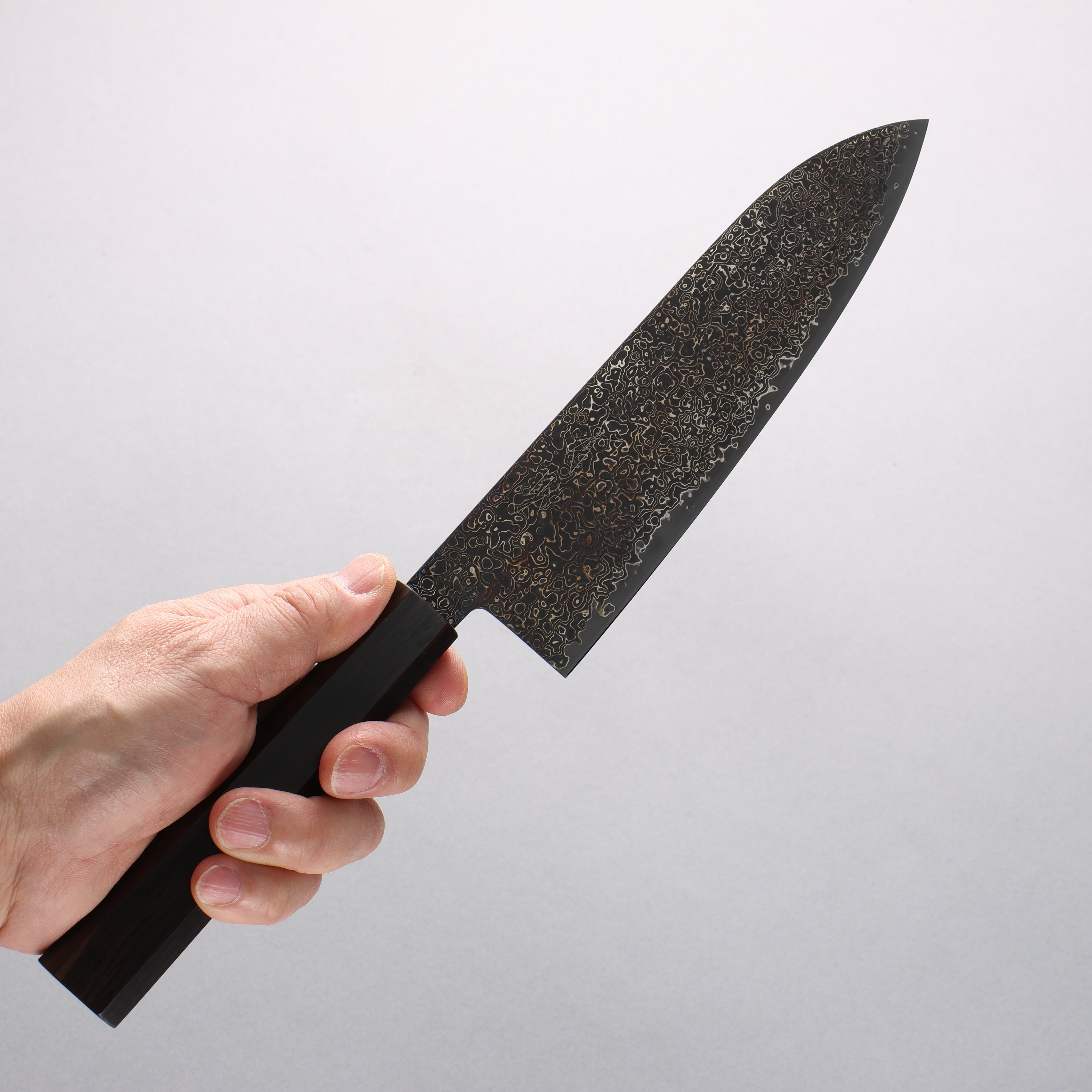 Seisuke SG2 Black Damascus Migaki Finished Santoku 180mm Ebony Wood Handle - Japanny - Best Japanese Knife