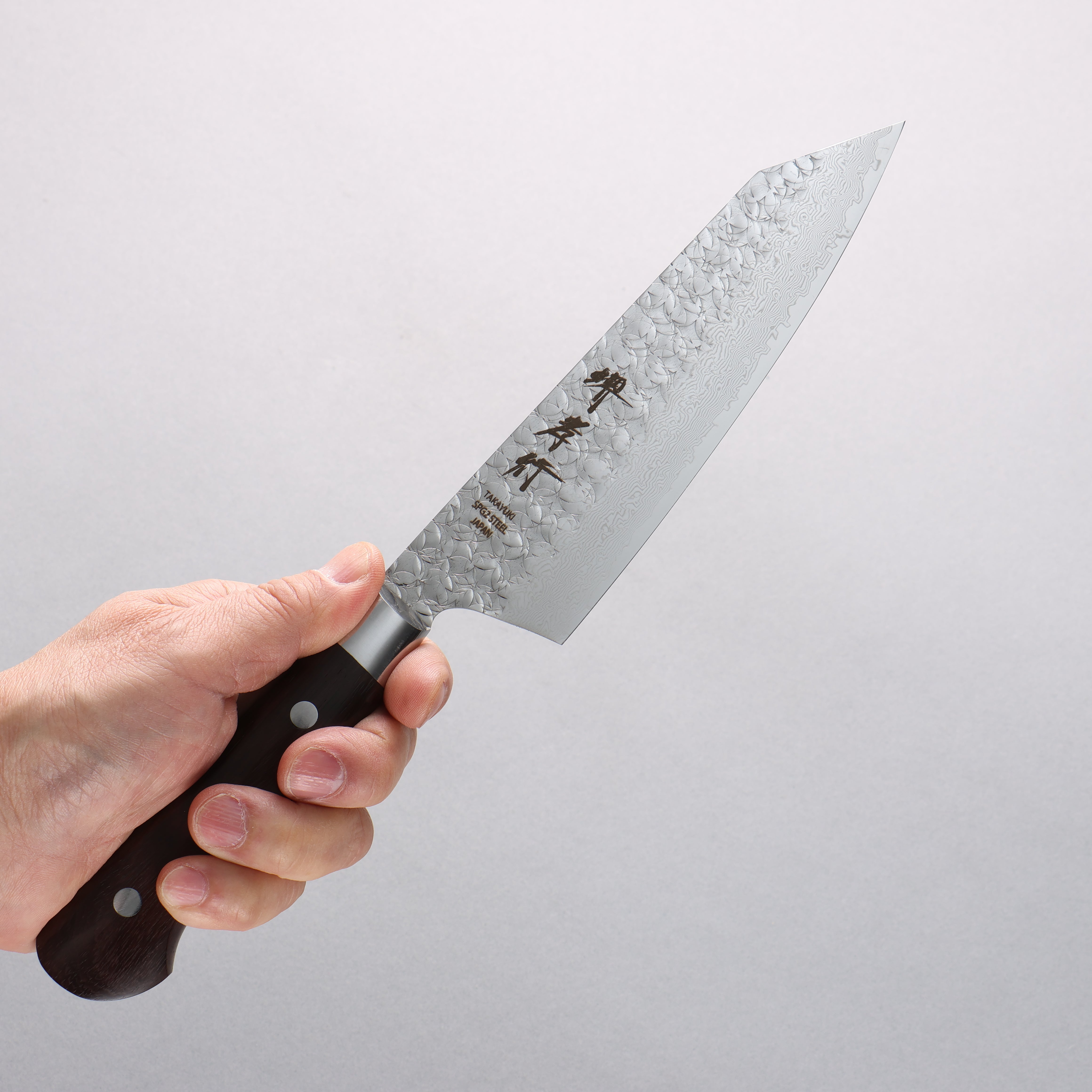 Sakai Takayuki SG2 Hammered Damascus Migaki Finished Kengata Santoku 160mm Rosewood Handle - Japanny - Best Japanese Knife
