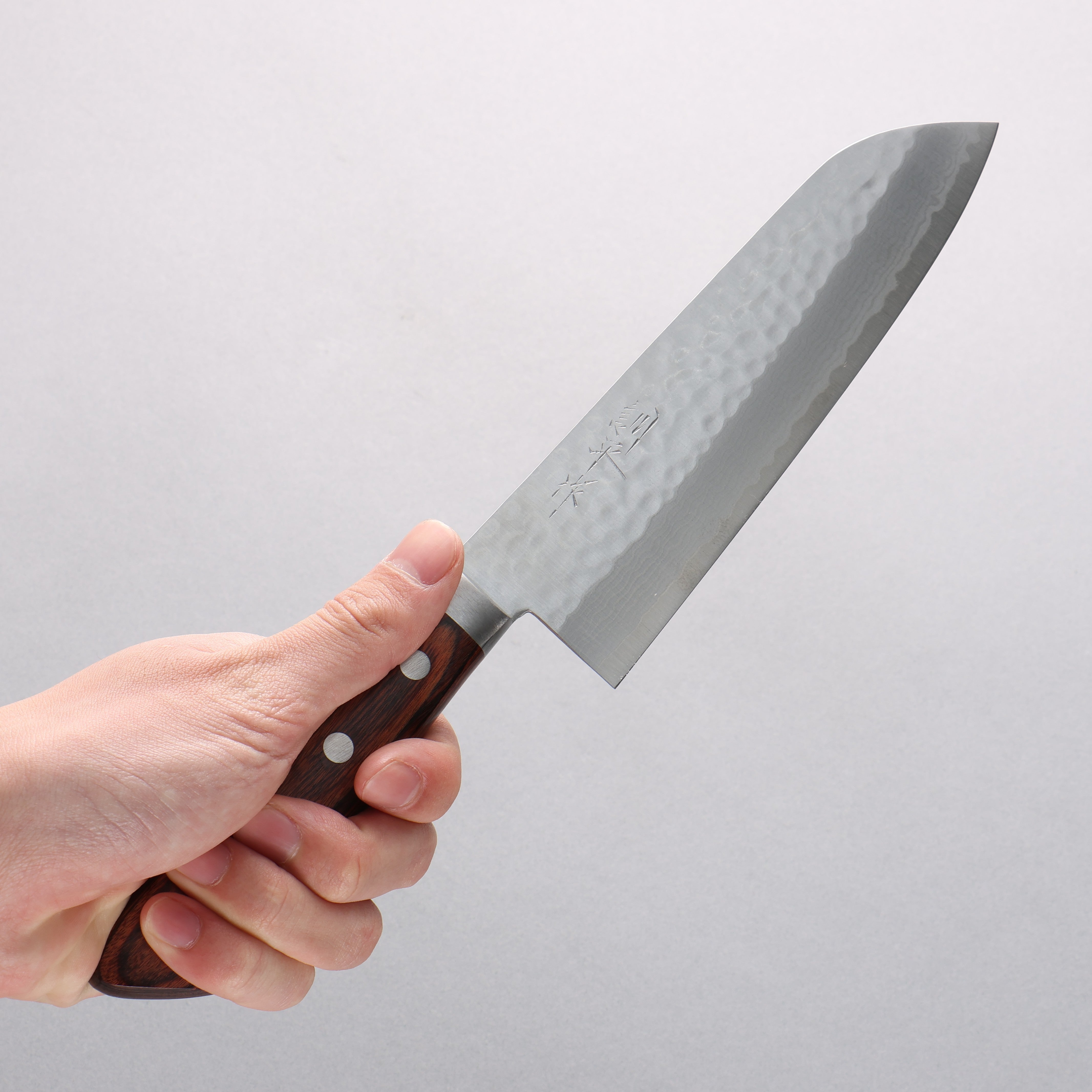 Kunihira Kokuryu VG10 Hammered Damascus Santoku 170mm Mahogany Handle - Japanny - Best Japanese Knife
