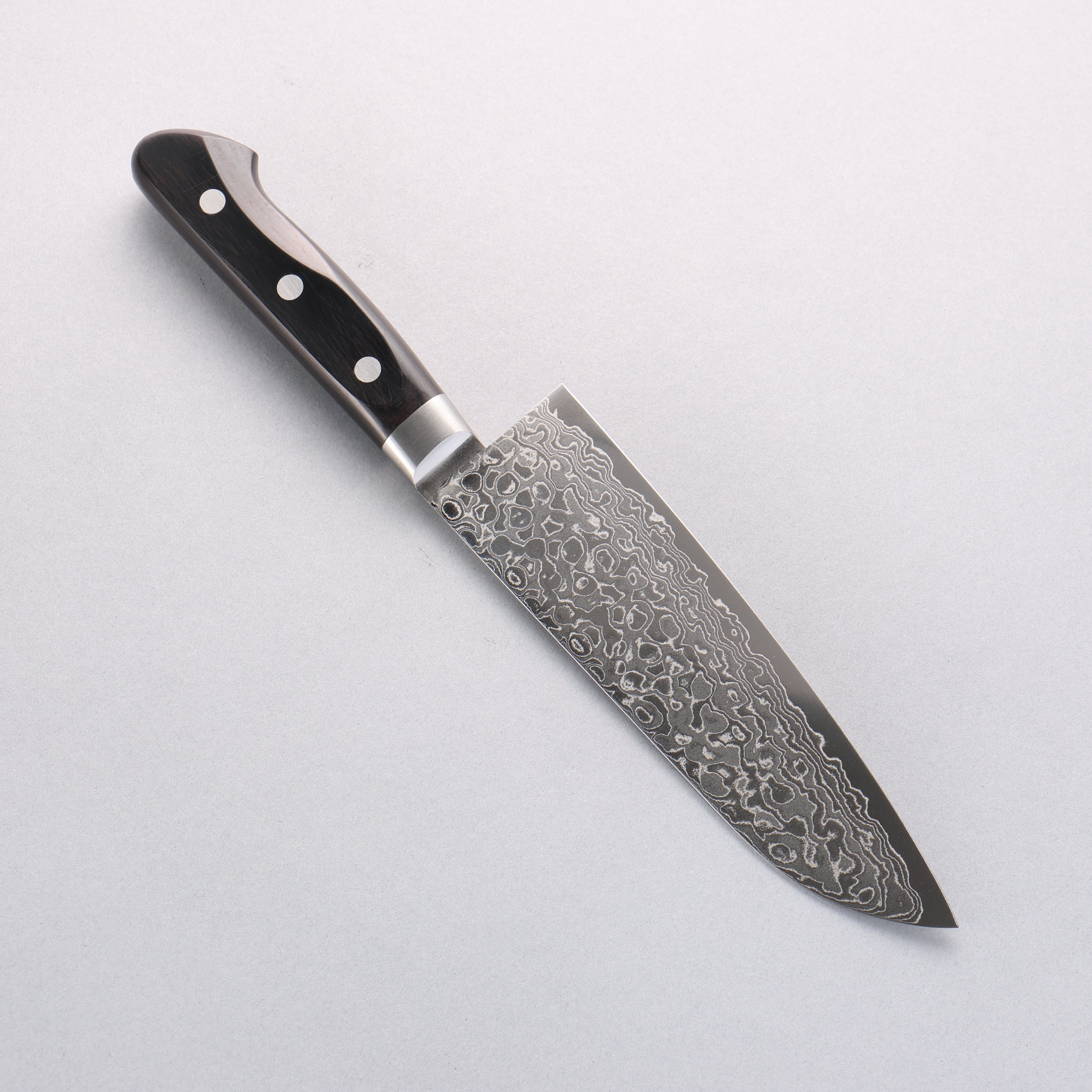 Seisuke Kagami AUS10 Mirrored Finish Damascus Santoku 170mm Black Pakka wood Handle - Japanny - Best Japanese Knife