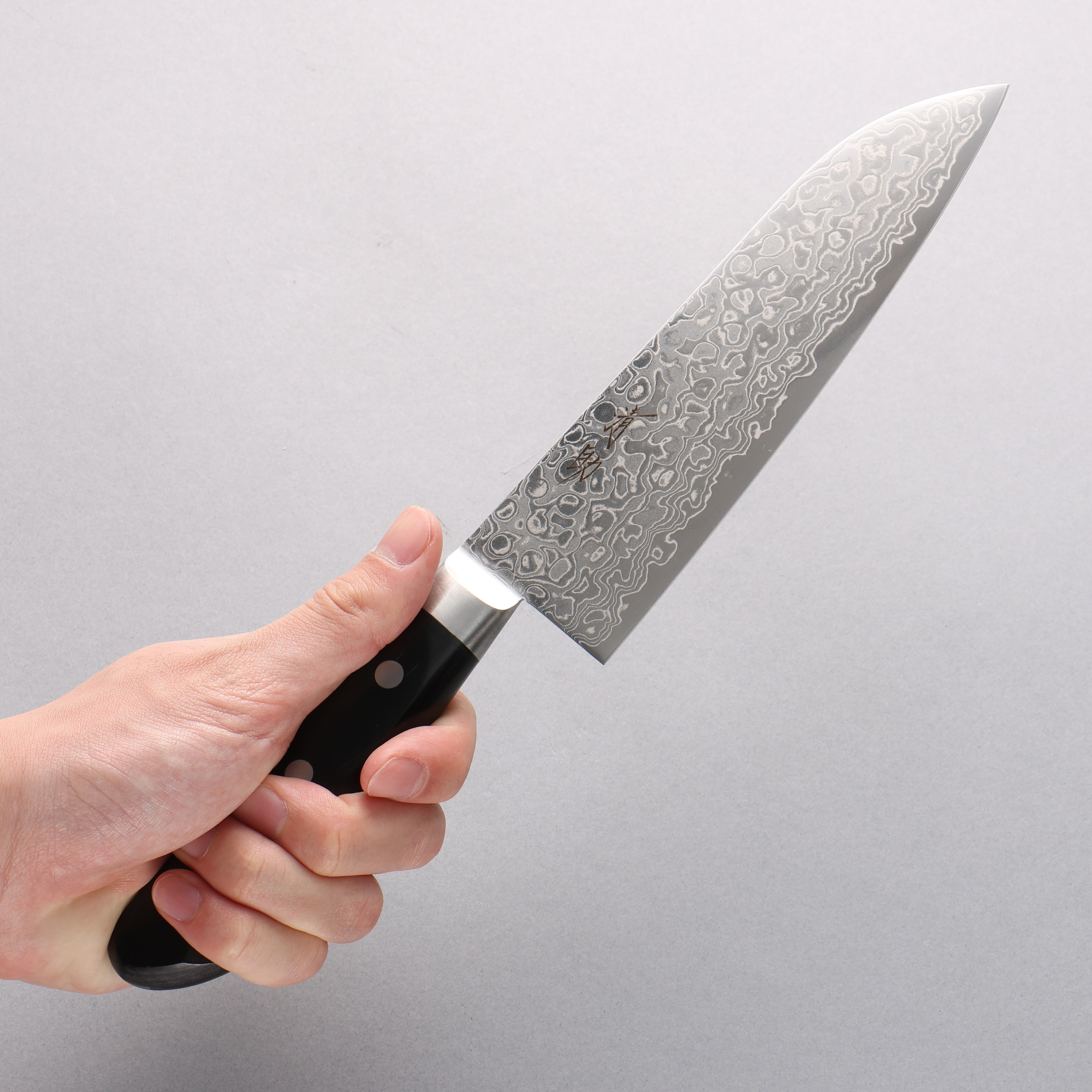 Seisuke Kagami AUS10 Mirrored Finish Damascus Santoku 170mm Black Pakka wood Handle - Japanny - Best Japanese Knife