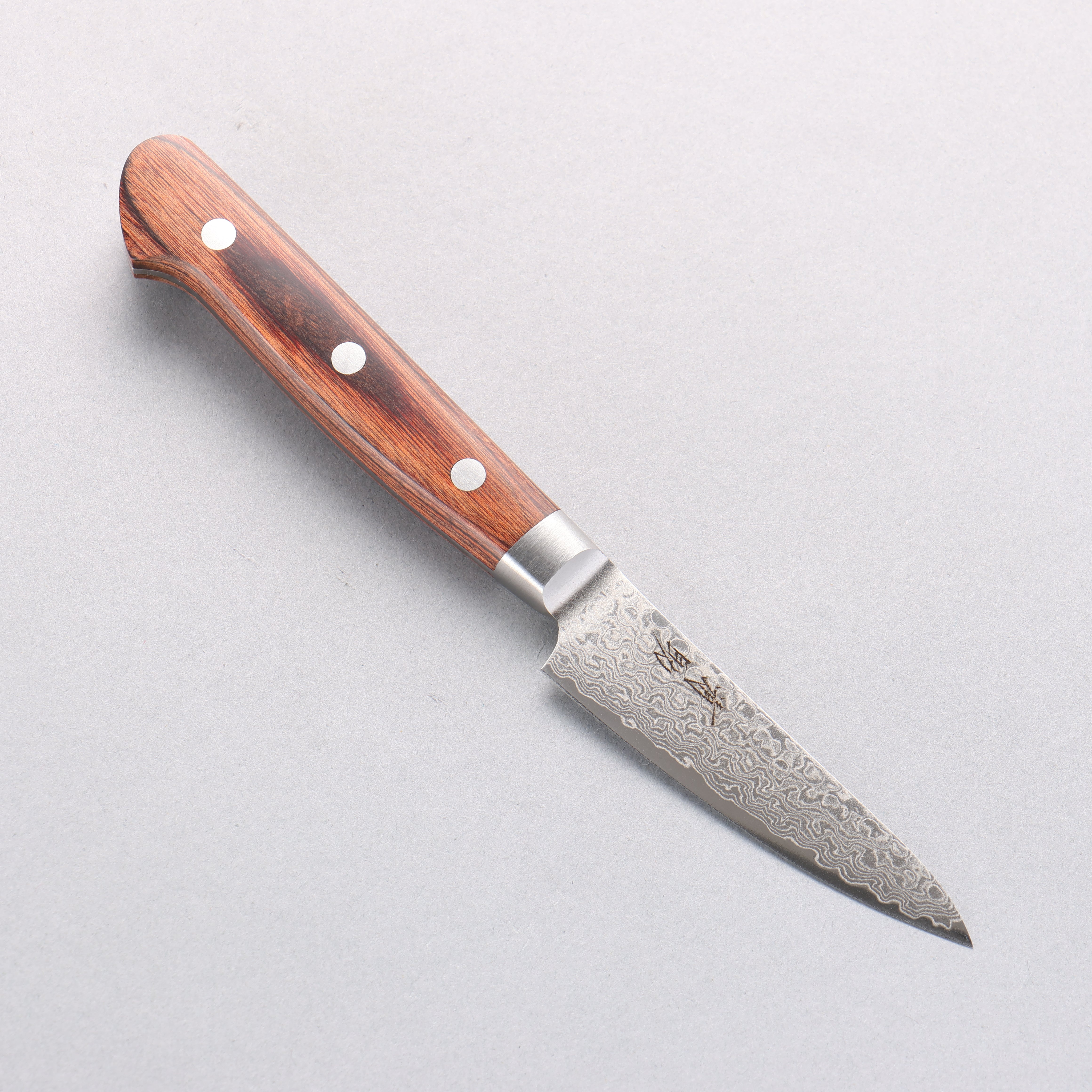 Seisuke Mokusei ZA-18 Mirrored Finish Damascus Petty-Utility 80mm Brown Pakka wood Handle - Japanny - Best Japanese Knife