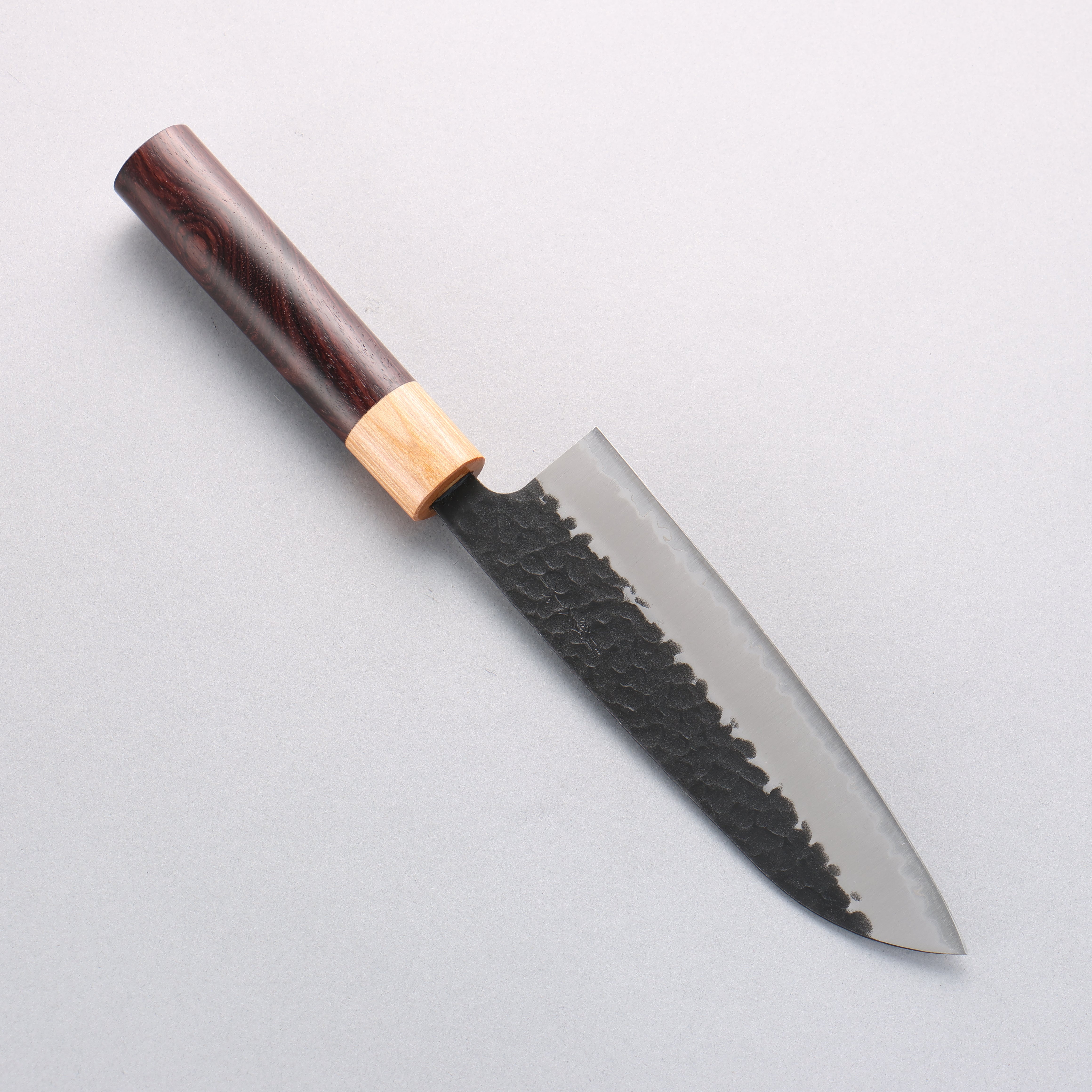 Seisuke Blue Super Hammered Kurouchi Santoku 170mm Rosewood Handle - Japanny - Best Japanese Knife