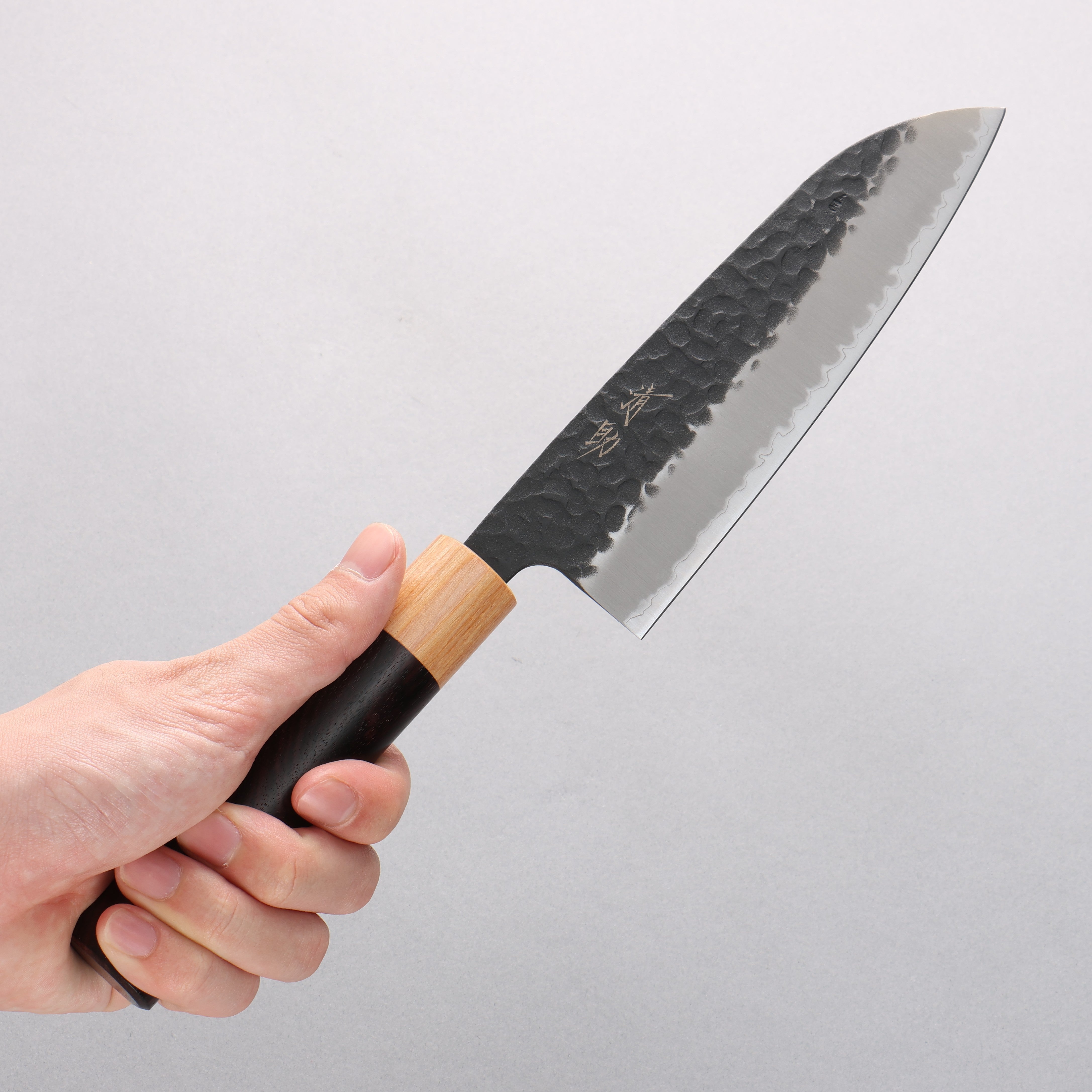 Seisuke Blue Super Hammered Kurouchi Santoku 170mm Rosewood Handle - Japanny - Best Japanese Knife