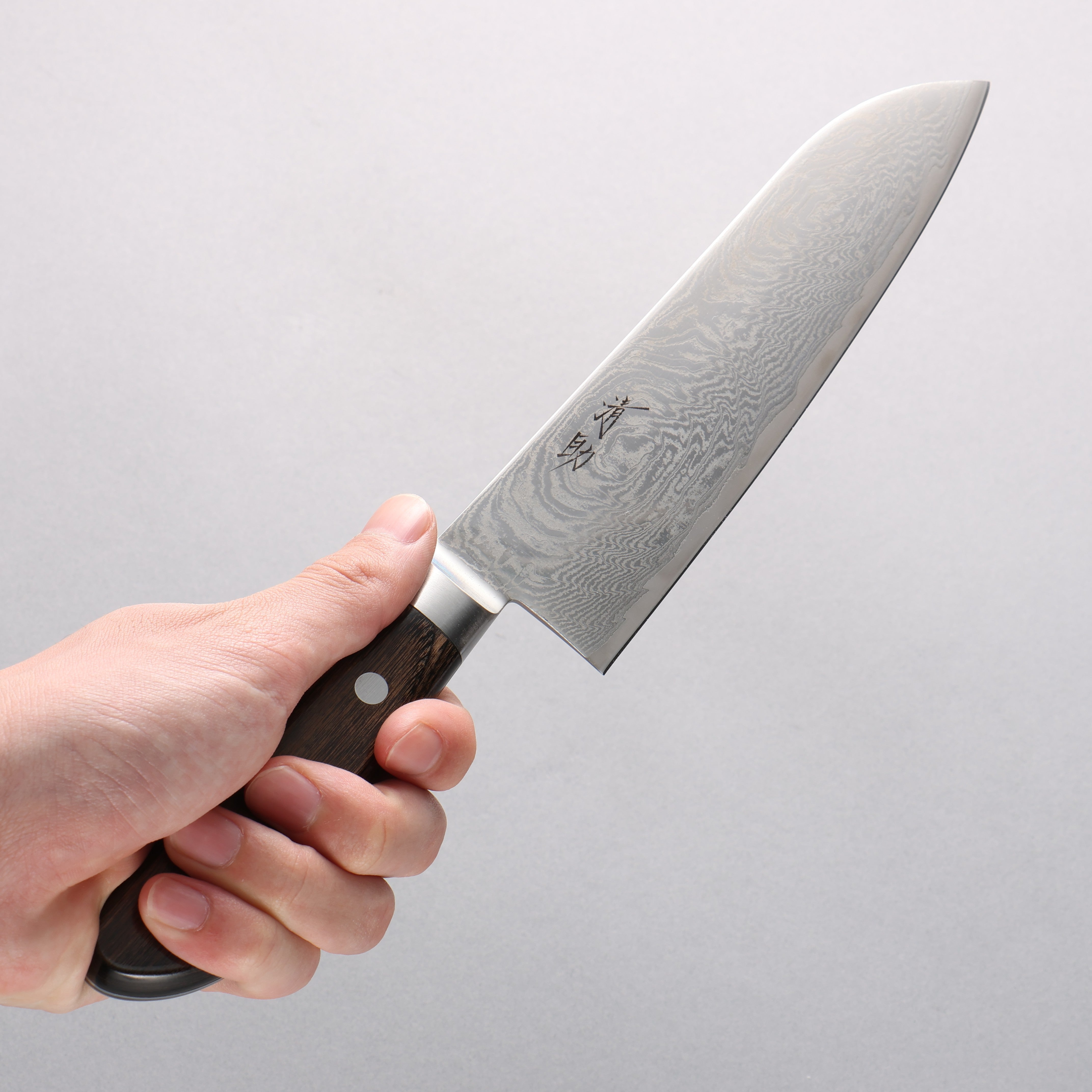 Seisuke Nami AUS10 Mirrored Finish Damascus Santoku 180mm Brown Pakka wood Handle - Japanny - Best Japanese Knife