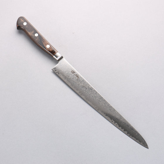 Seisuke Kagami2 AUS10 Mirrored Finish Damascus Sujihiki 240mm Brown Pakka wood Handle - Japanny - Best Japanese Knife