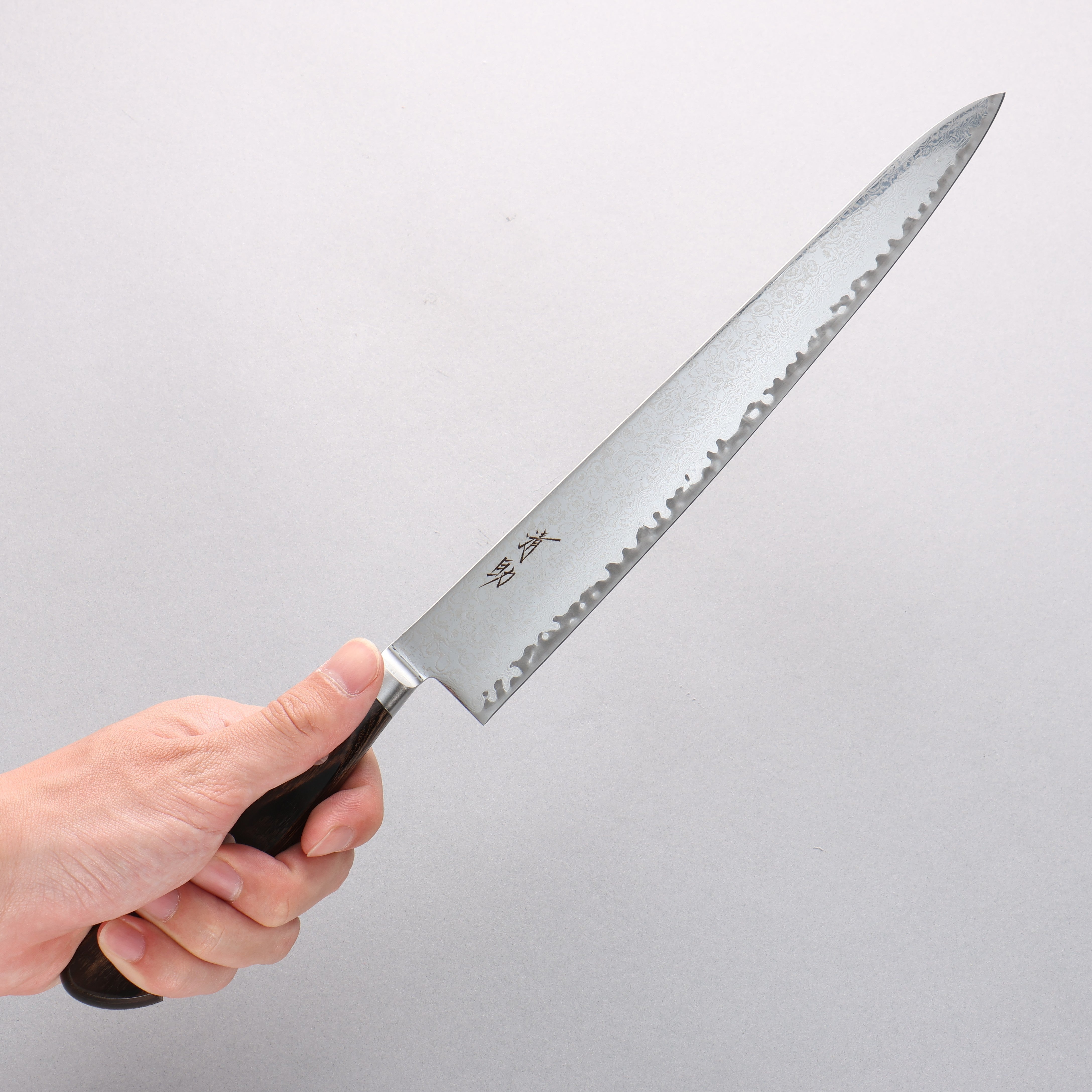 Seisuke Kagami2 AUS10 Mirrored Finish Damascus Sujihiki 240mm Brown Pakka wood Handle - Japanny - Best Japanese Knife