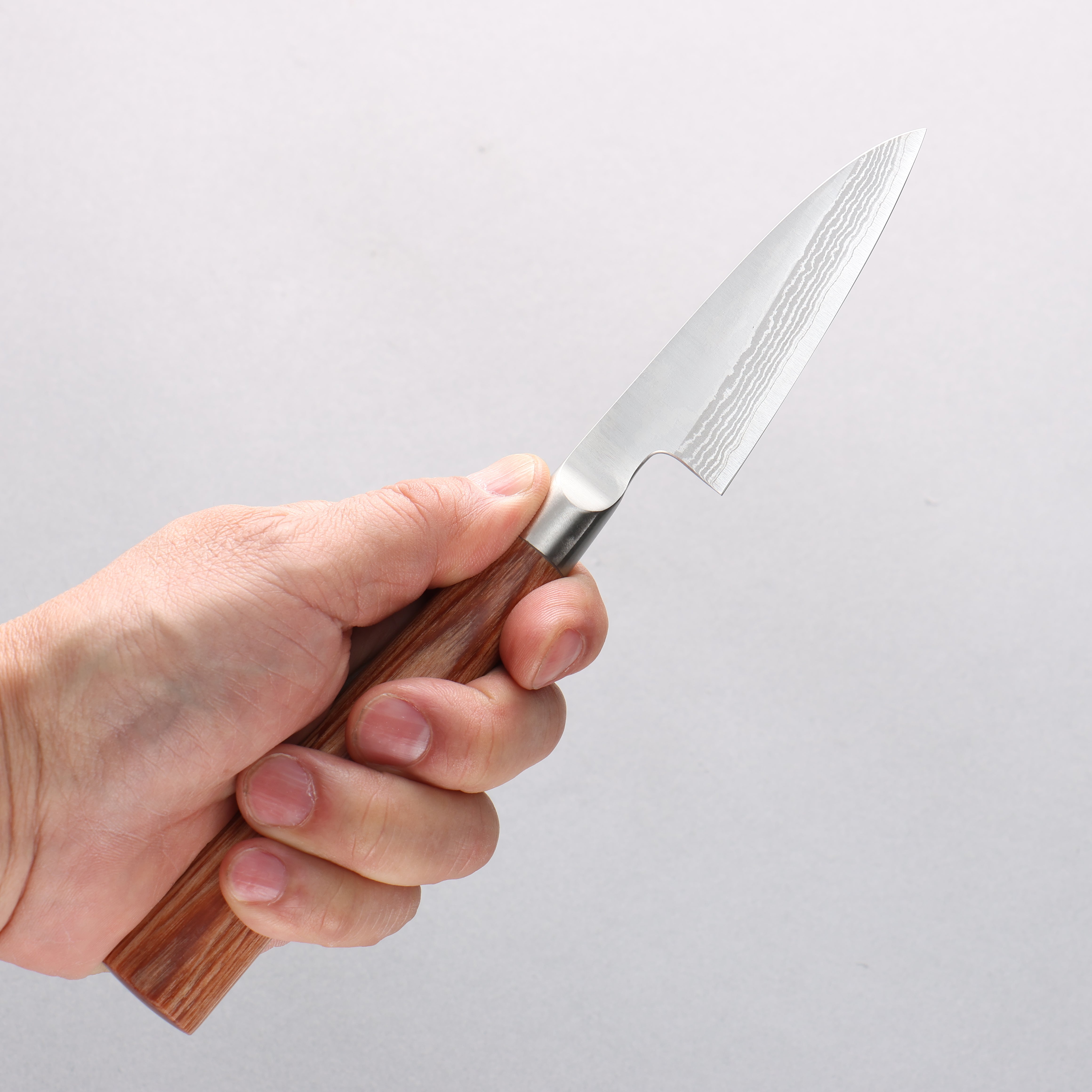 Kamo Hamono VG10 Damascus Petty-Utility 80mm Brown Pakka wood Handle - Japanny - Best Japanese Knife