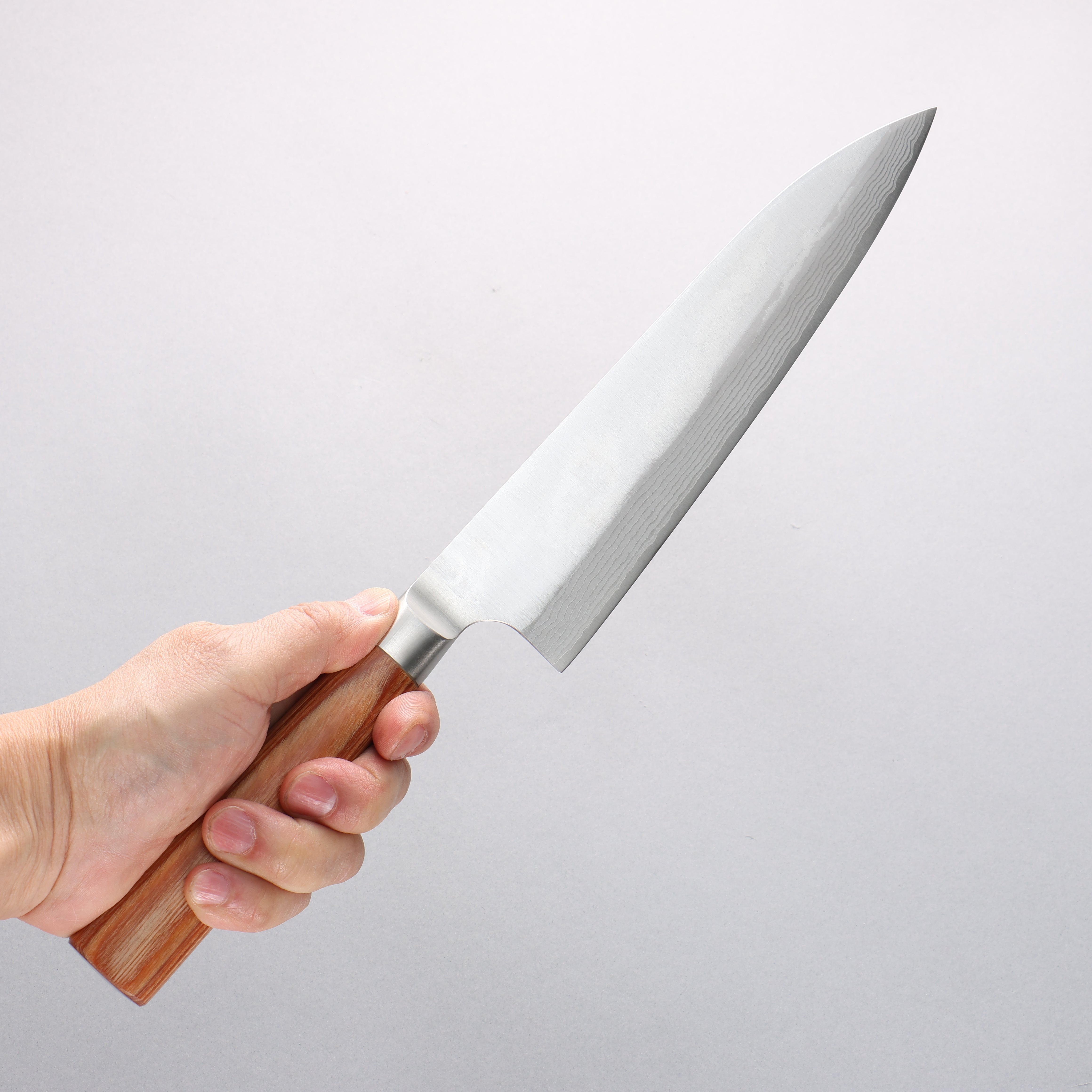 Kamo Hamono VG10 Damascus Gyuto 210mm Brown Pakka wood Handle - Japanny - Best Japanese Knife