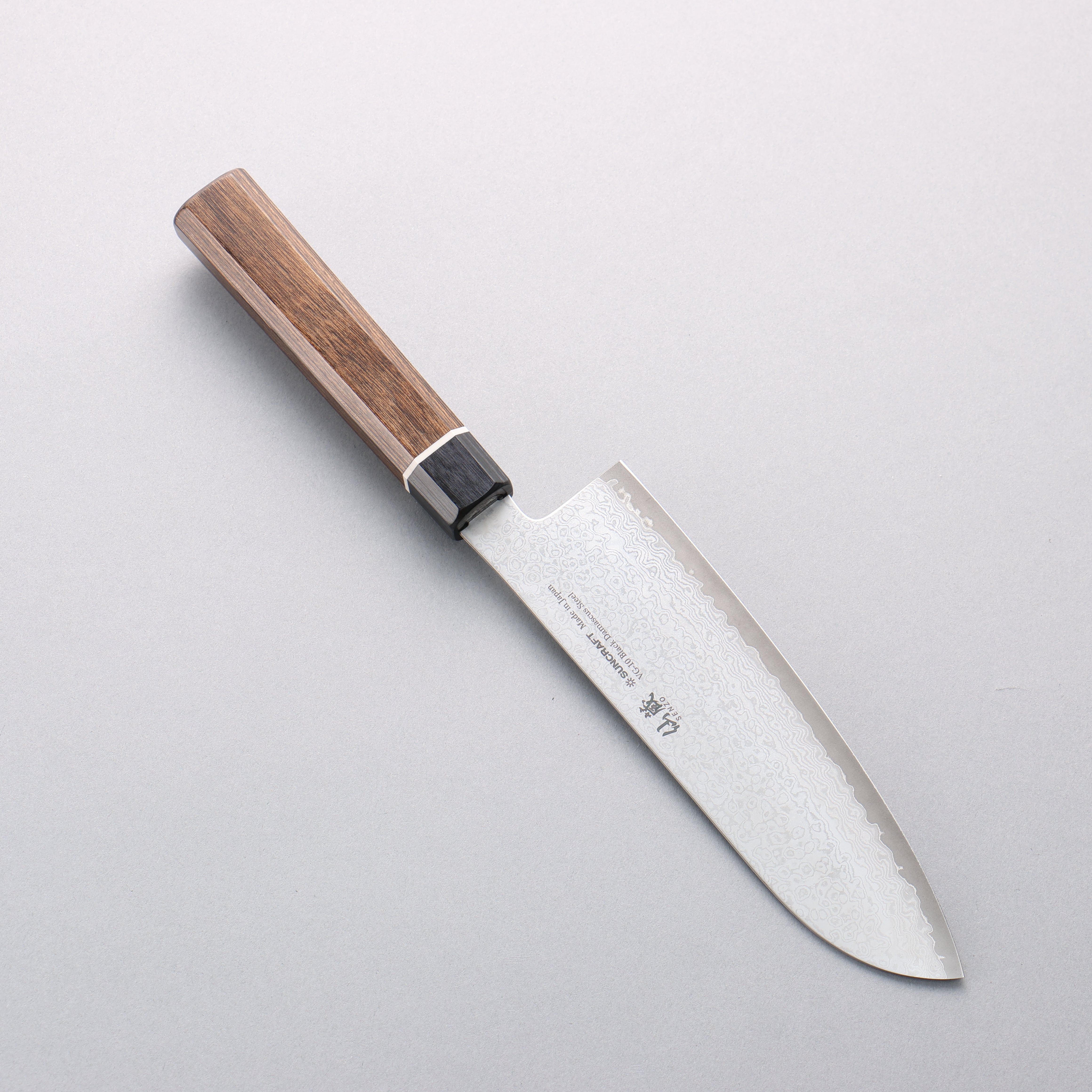 Suncraft Senzo VG10 33 Layer Damascus Black Santoku 167mm Brown Pakka wood Handle - Japanny - Best Japanese Knife