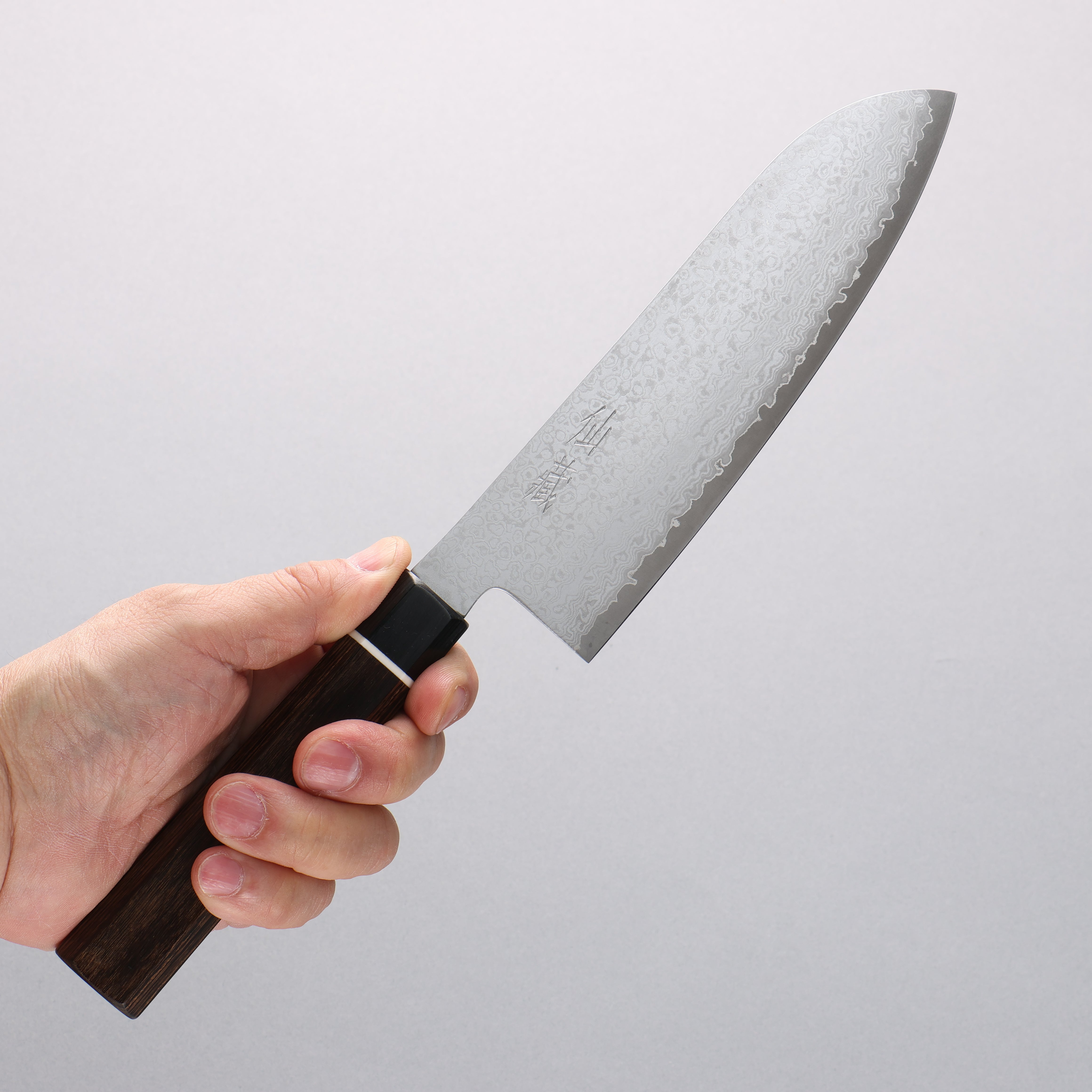 Suncraft Senzo VG10 33 Layer Damascus Black Santoku 167mm Brown Pakka wood Handle - Japanny - Best Japanese Knife