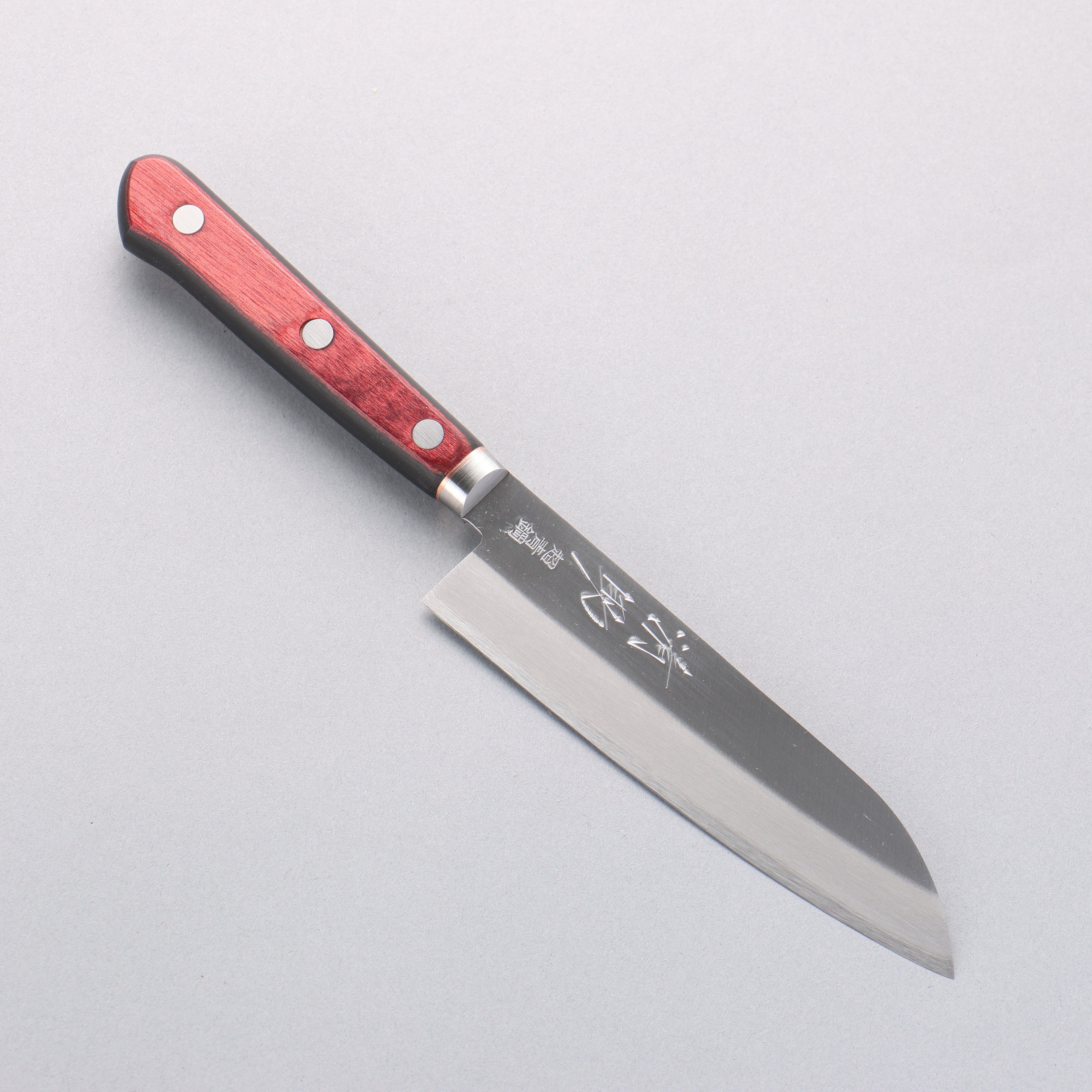 Seisuke Blue Super Migaki Finished Small Santoku 140mm Red and Black Pakka wood Handle - Japanny - Best Japanese Knife