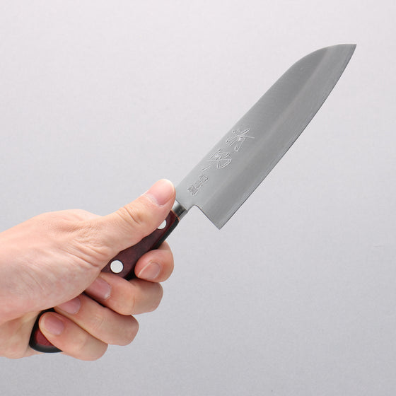 Seisuke Blue Super Migaki Finished Small Santoku 140mm Red and Black Pakka wood Handle - Japanny - Best Japanese Knife