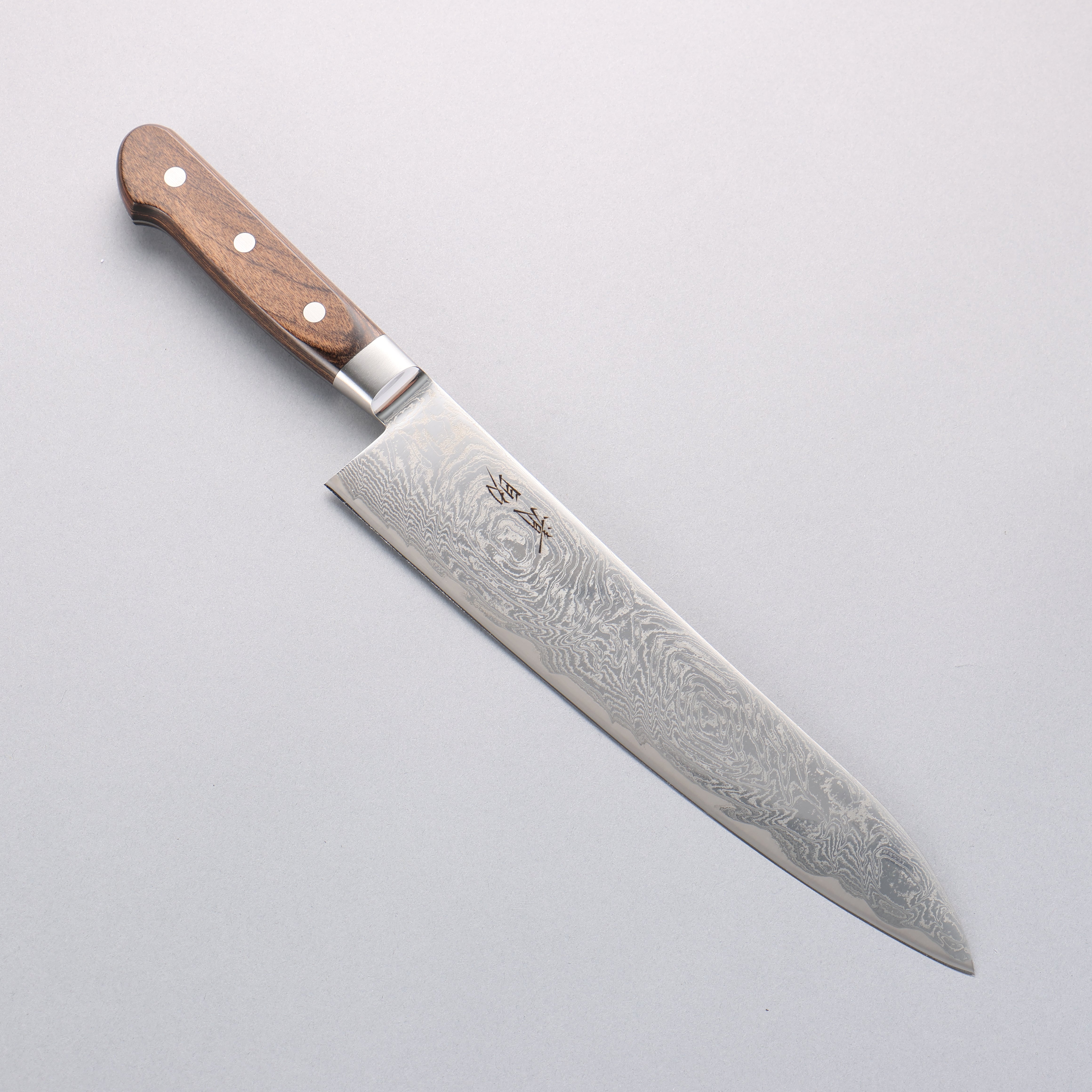 Seisuke Nami AUS10 Mirrored Finish Damascus Gyuto 240mm Brown Pakka wood Handle - Japanny - Best Japanese Knife