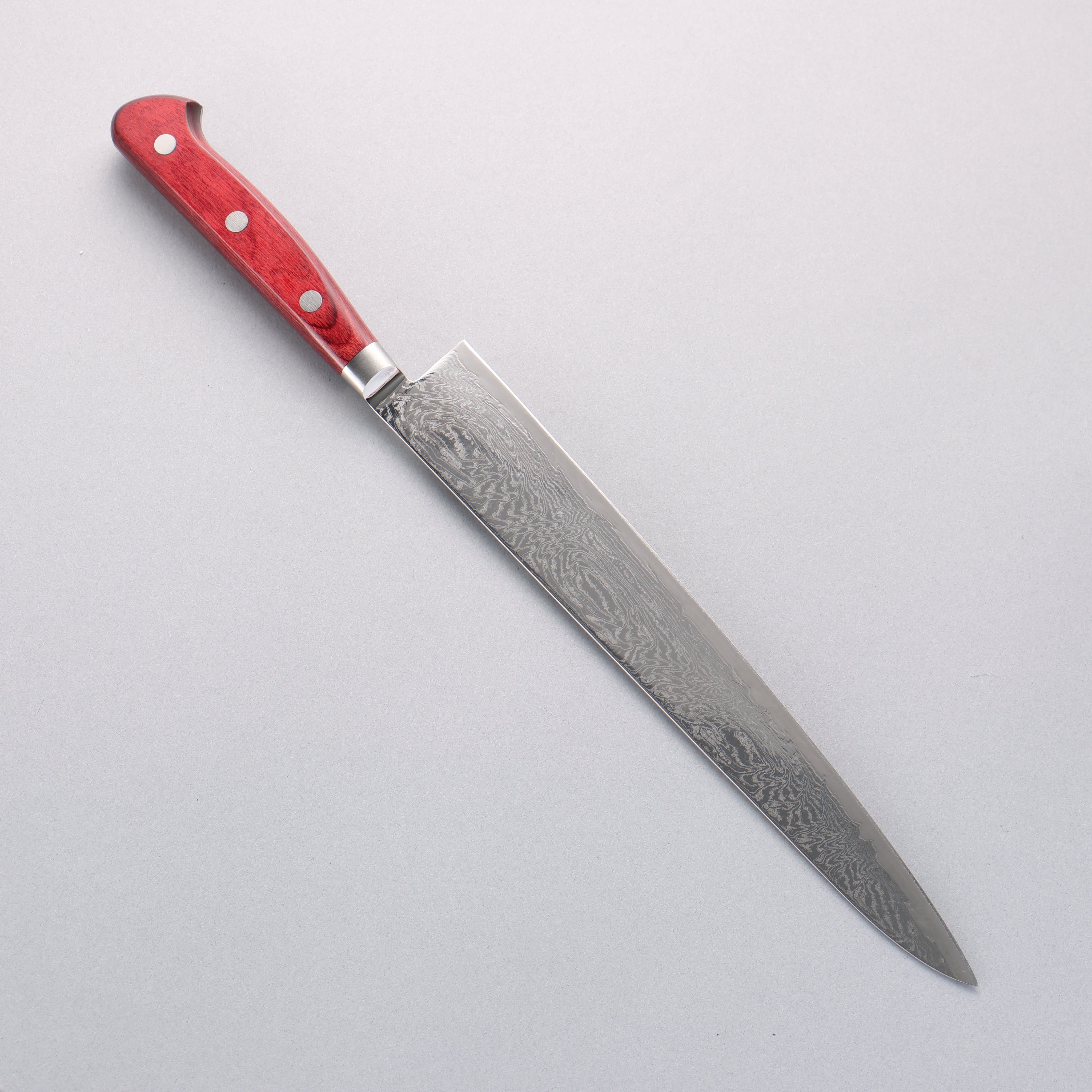 Seisuke Nami AUS10 Mirrored Finish Damascus Sujihiki 240mm Red Pakka wood Handle - Japanny - Best Japanese Knife