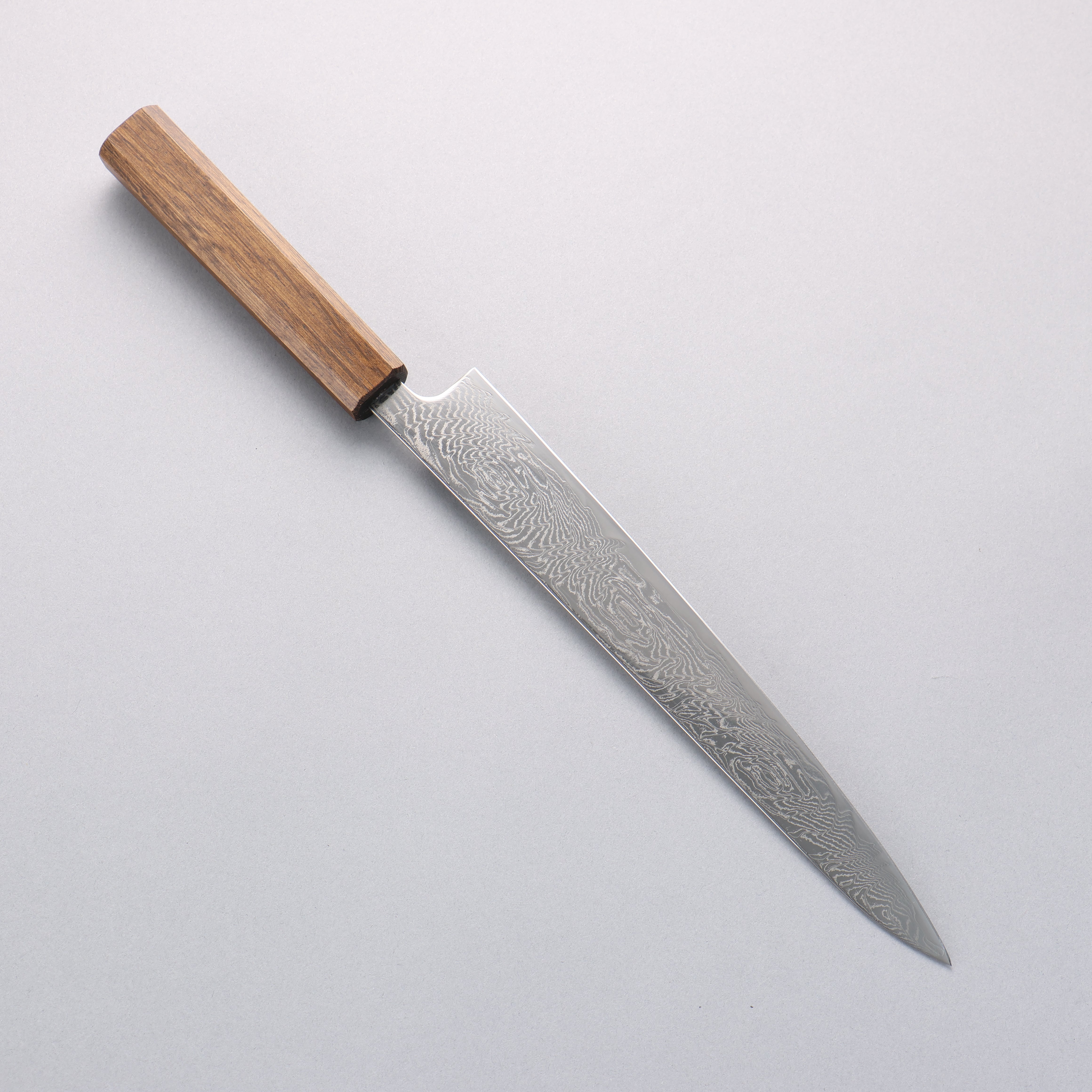 Seisuke Nami AUS10 Mirrored Finish Damascus Sujihiki 240mm Oak Handle - Japanny - Best Japanese Knife