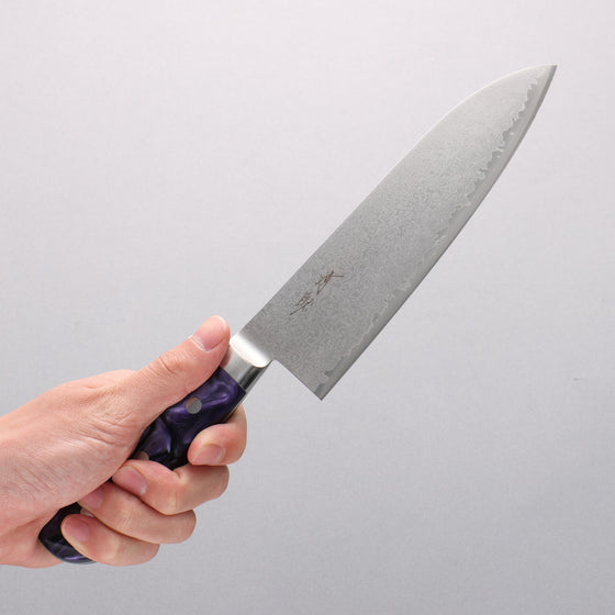 Seisuke VG5 Damascus Santoku 175mm Purple Marbled Resin Handle - Japanny - Best Japanese Knife
