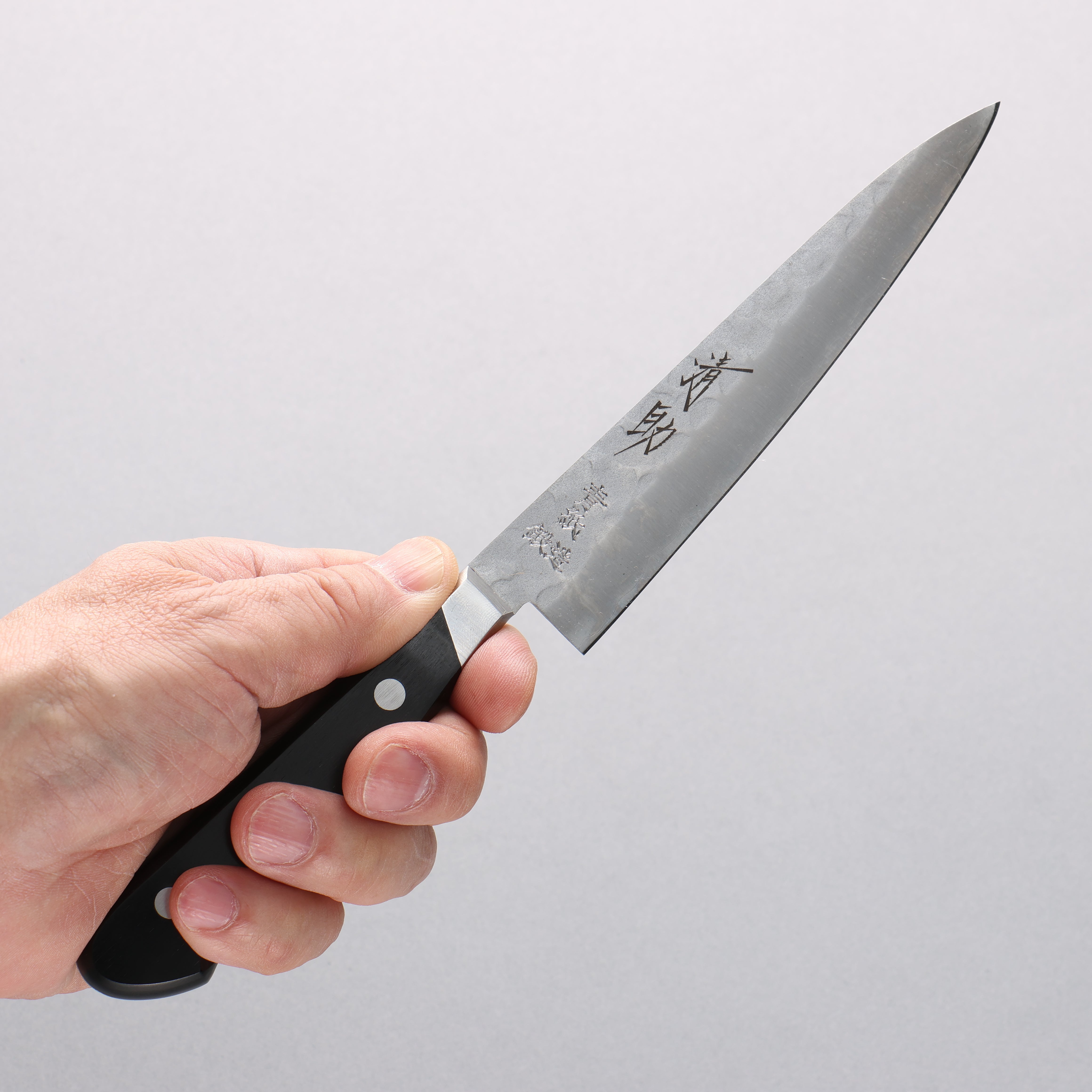 Seisuke Blue Steel No.2 Nashiji Hammered Petty-Utility 135mm Black Pakka wood Handle - Japanny - Best Japanese Knife