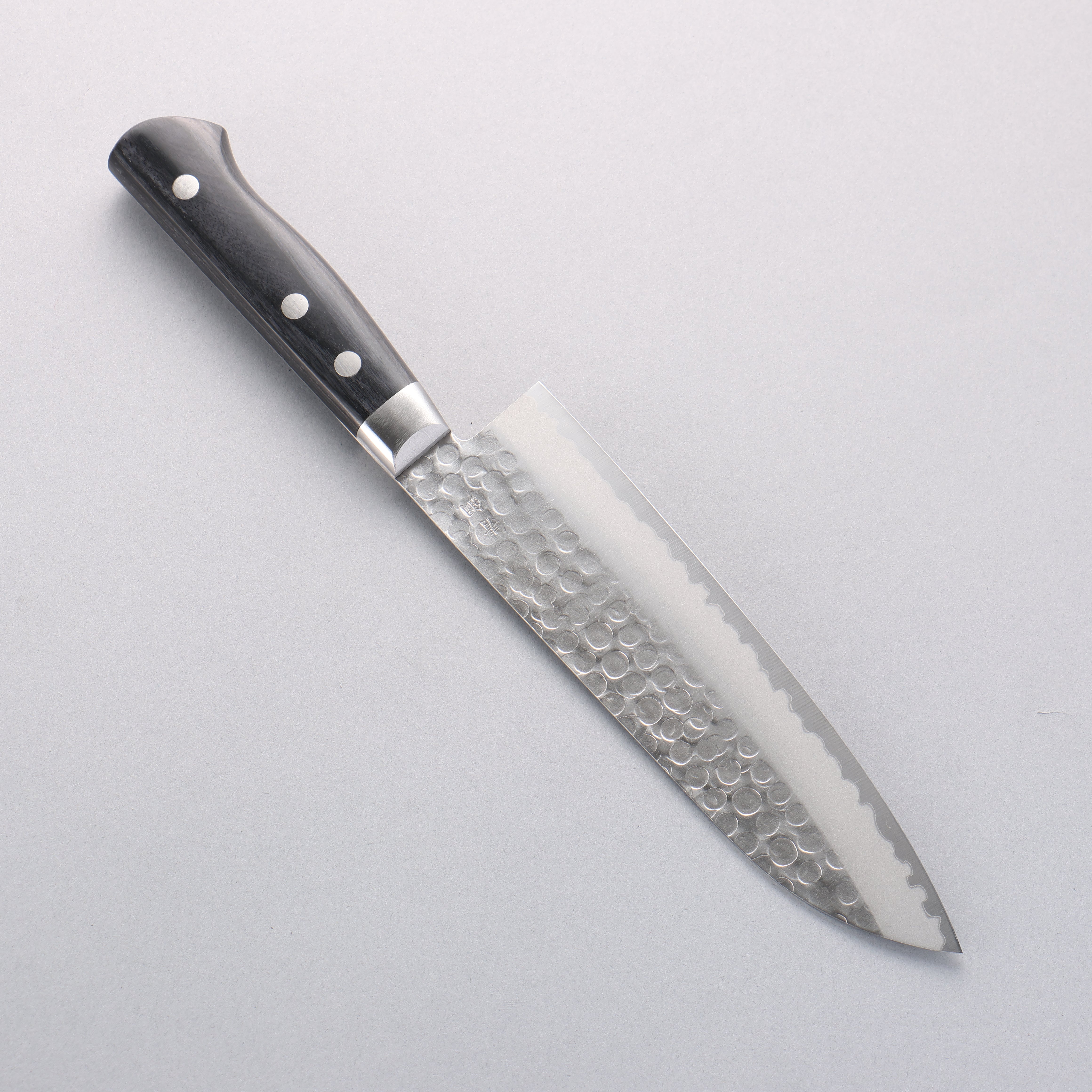 Seisuke Blue Steel Hammered Ribbed Santoku 180mm Black Pakka wood Handle - Japanny - Best Japanese Knife