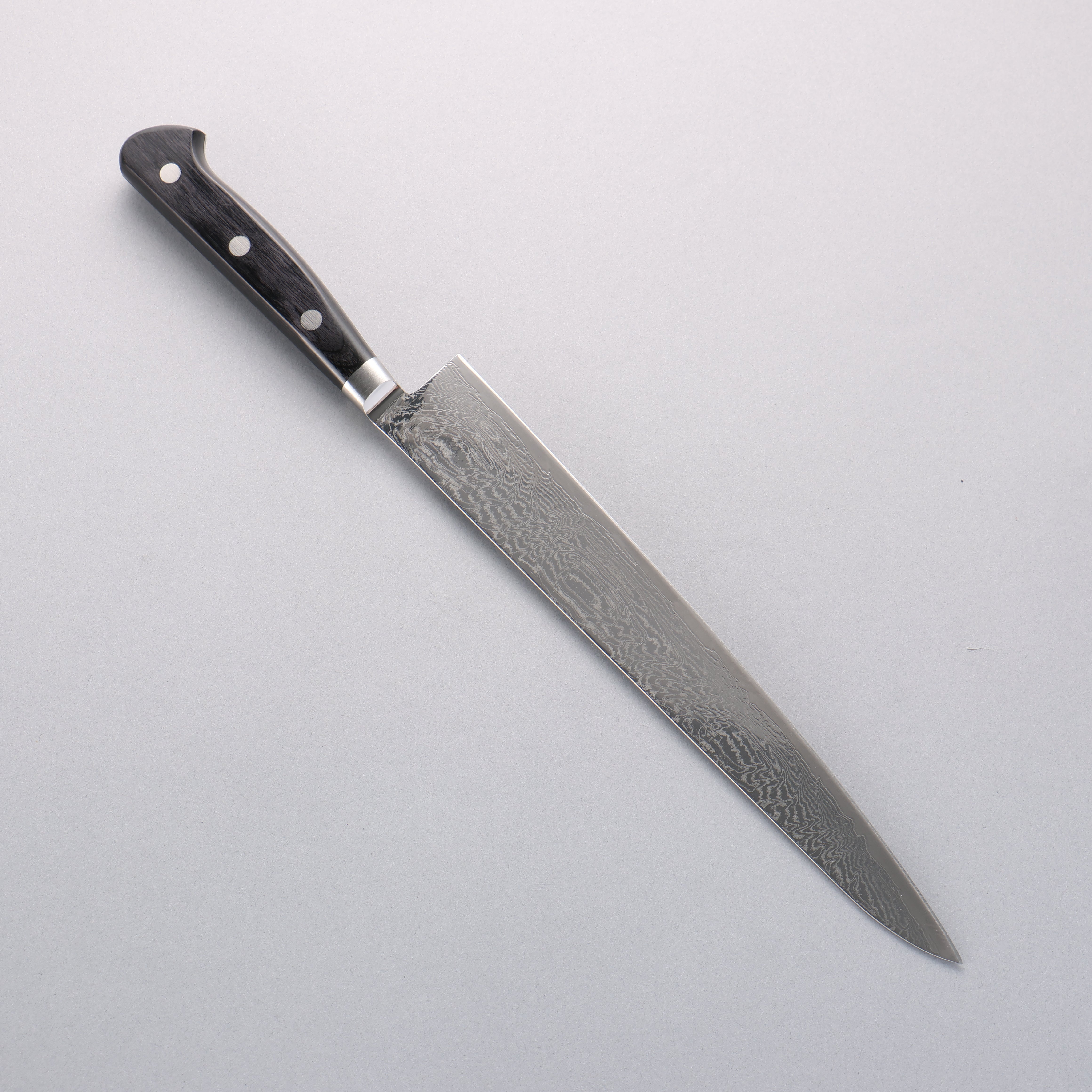 Seisuke Nami AUS10 Mirrored Finish Damascus Sujihiki 240mm Black Pakka wood Handle - Japanny - Best Japanese Knife