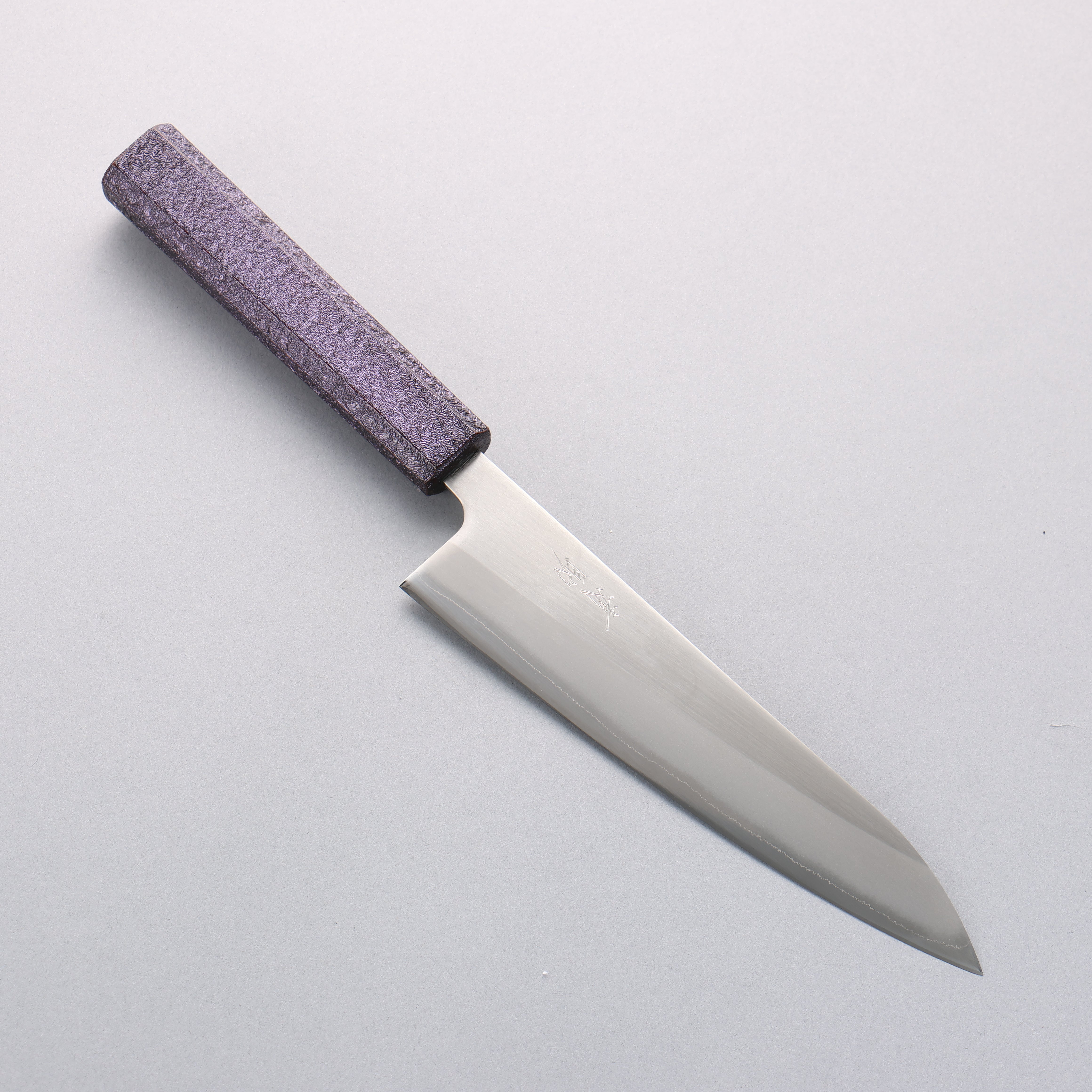 Seisuke White Steel No.1 Migaki Polish Finish Gyuto 180mm Oak with Purple Lacquer Handle - Japanny - Best Japanese Knife
