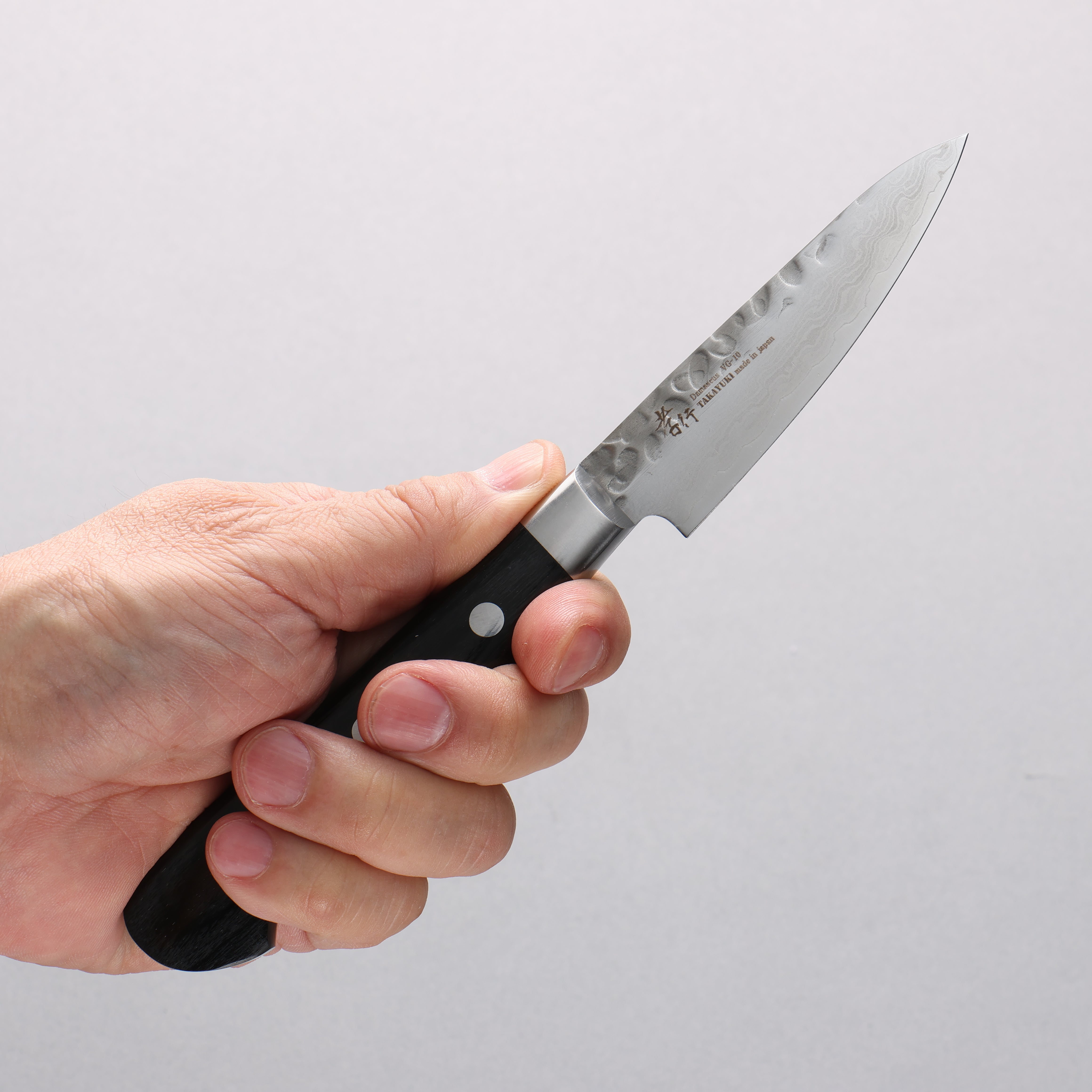 Sakai Takayuki VG10 Hammered Damascus 17 Layer Paring 80mm Black Pakka wood Handle - Japanny - Best Japanese Knife