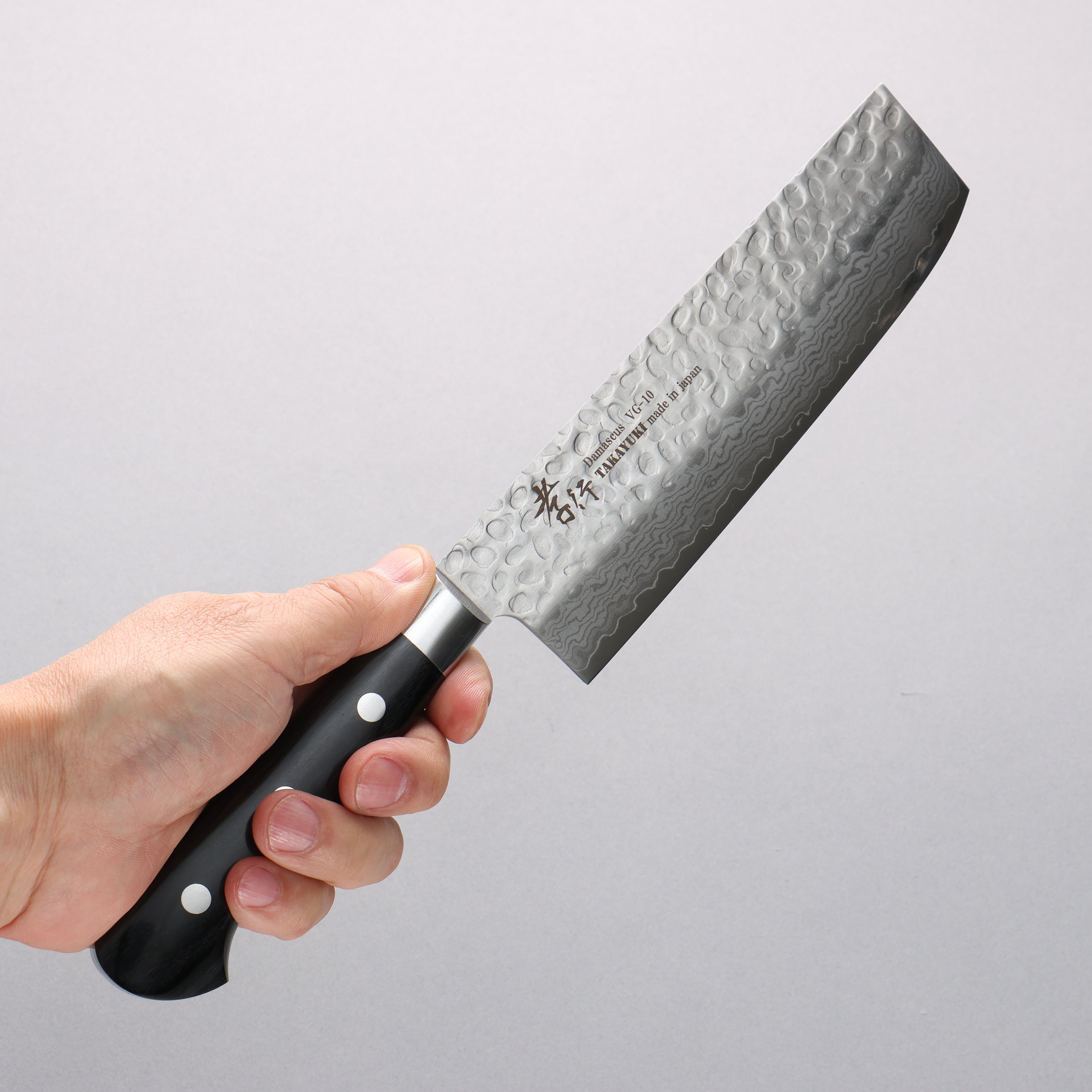 Sakai Takayuki VG10 Hammered Damascus 17 Layer Nakiri 160mm Black Pakka wood Handle - Japanny - Best Japanese Knife