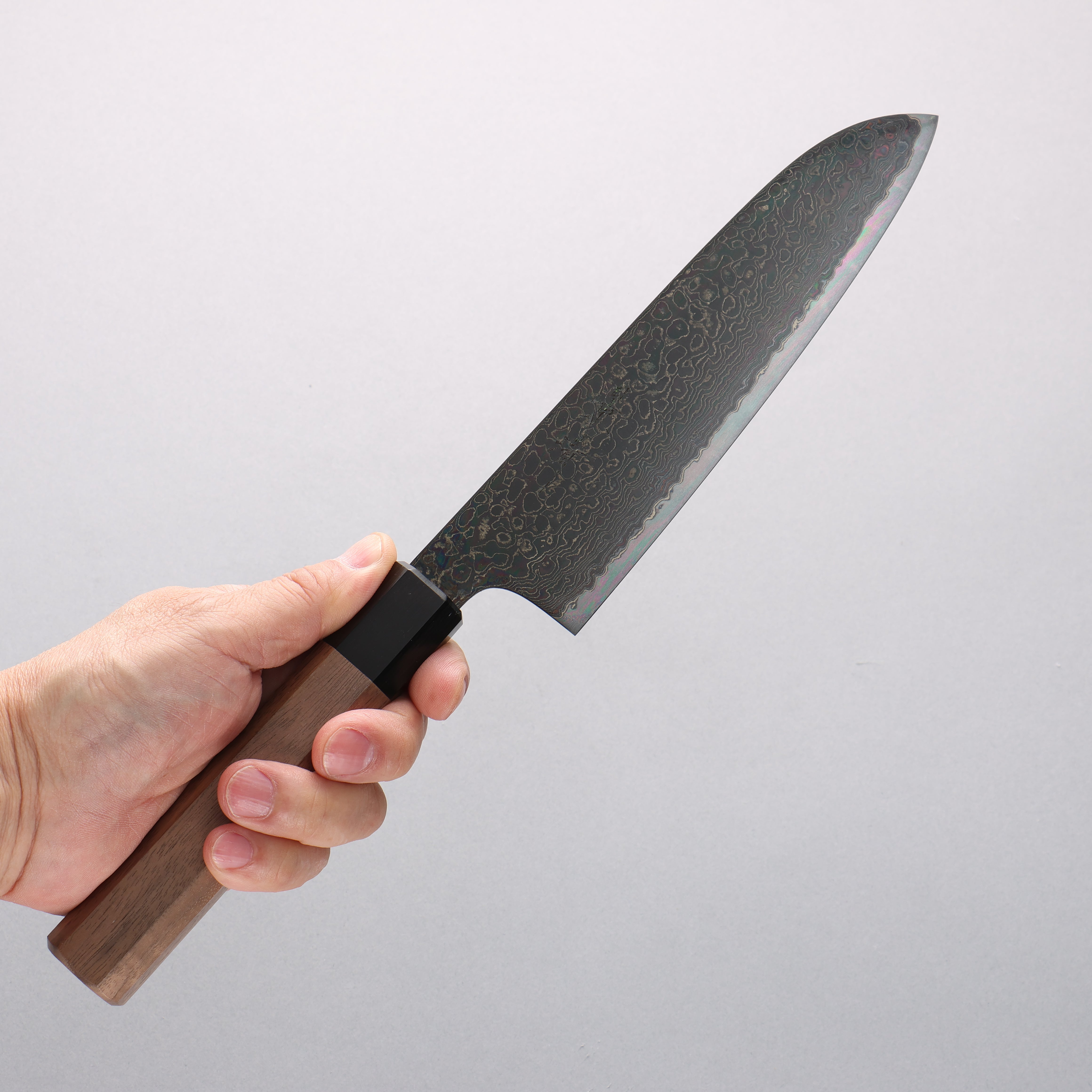 Kagekiyo ZA-18 Damascus black dye Santoku 175mm Walnut Handle - Japanny - Best Japanese Knife