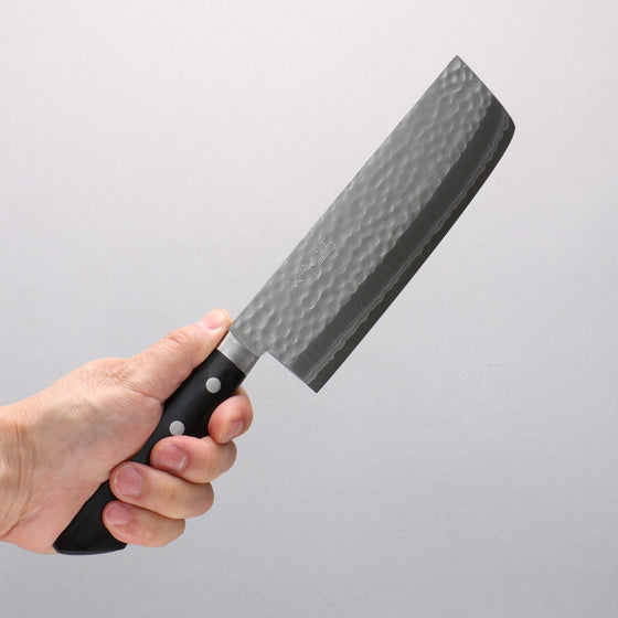 Kunihira Kokuryu VG10 Damascus Nakiri 165mm Black Pakka wood Handle - Japanny - Best Japanese Knife
