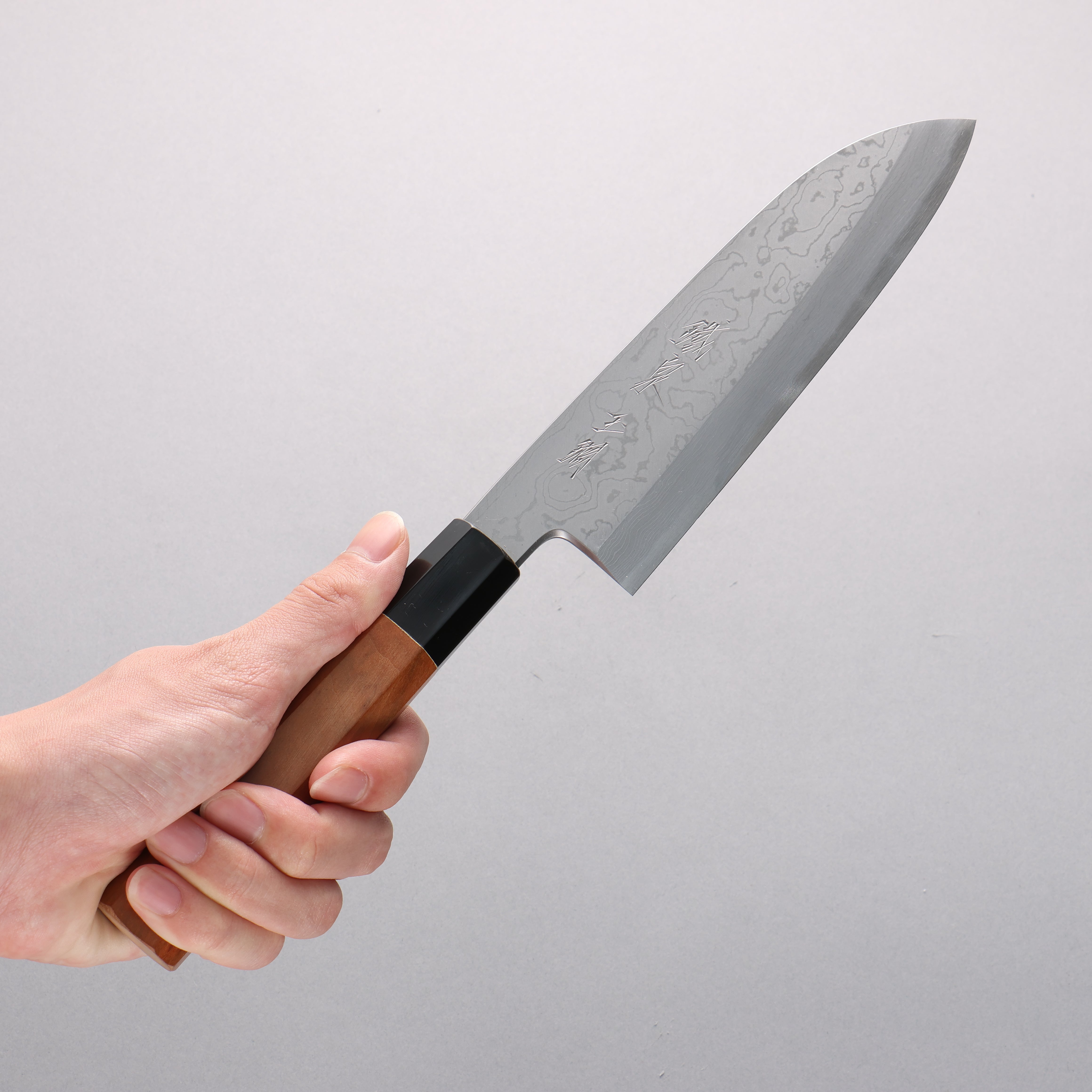 Tessen by Yamatsuka Tamahagane Damascus Santoku 165mm Wild Cherry Handle - Japanny - Best Japanese Knife